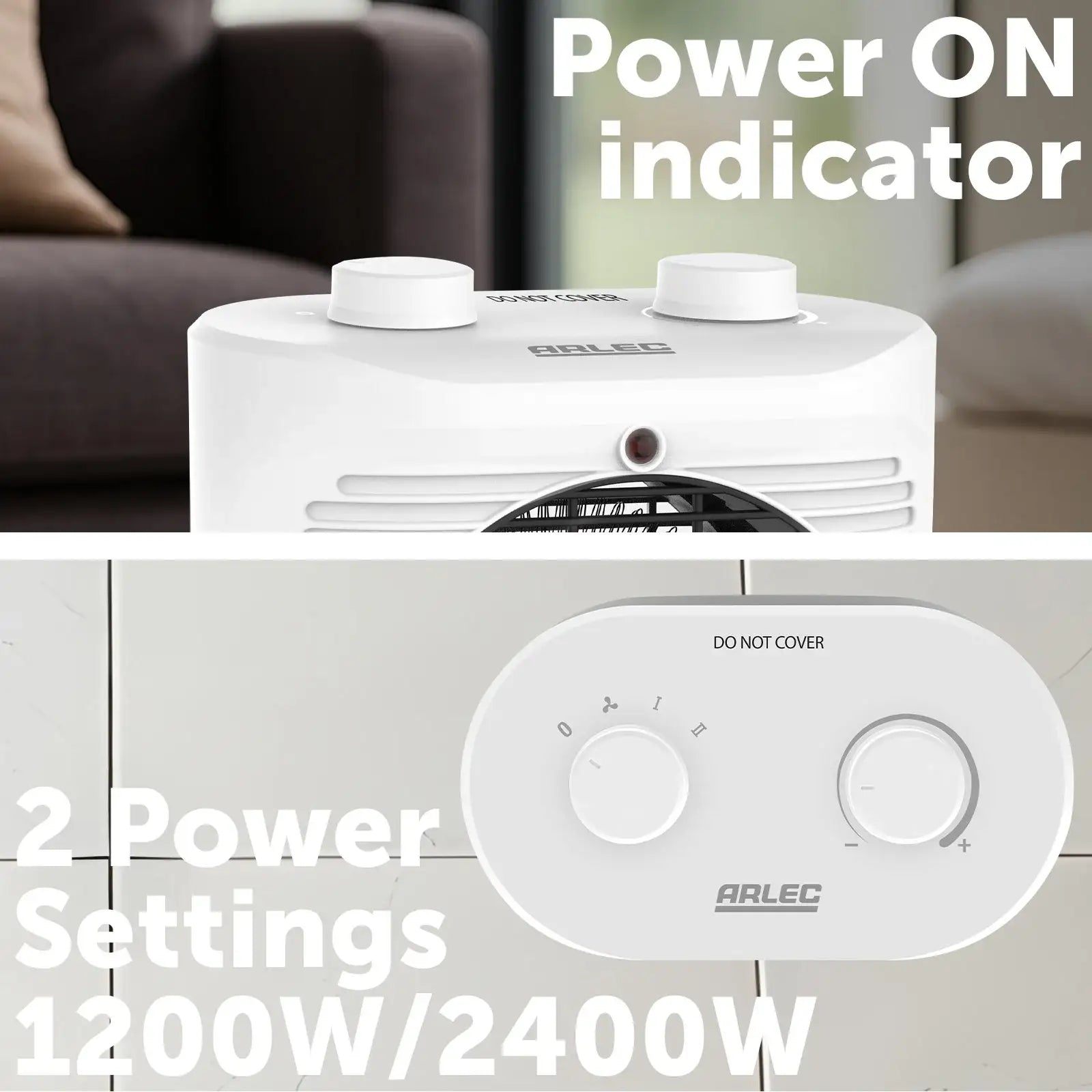 Arlec 2400W fan heater with oscillation and adjustable thermostat for even heat