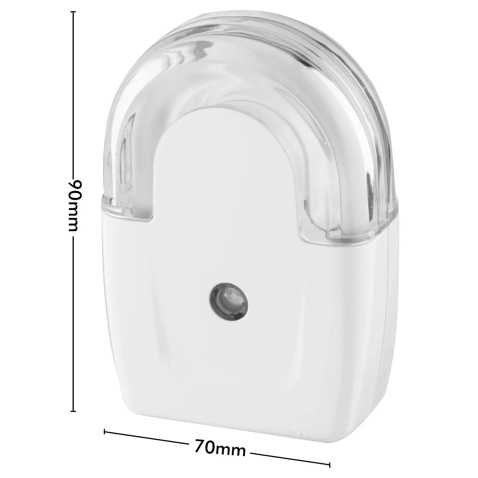 Arlec 240V auto night light with sensor, clear top, 90mm by 70mm dimensions shown