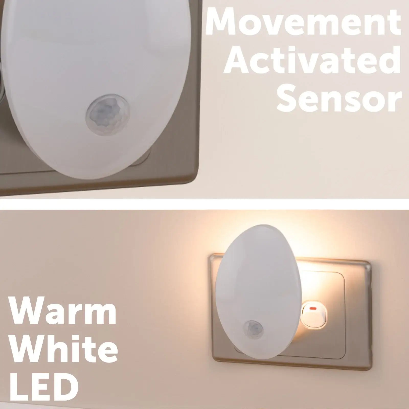 Arlec plug-in LED night light with motion sensor and warm white glow for bedrooms