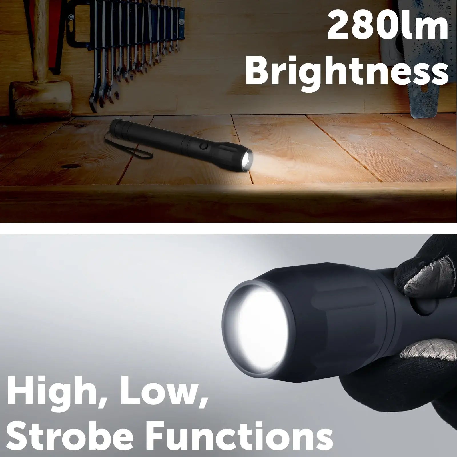 Arlec 280lm zoomable aluminium torch – T6 LED with 3D battery, durable and bright