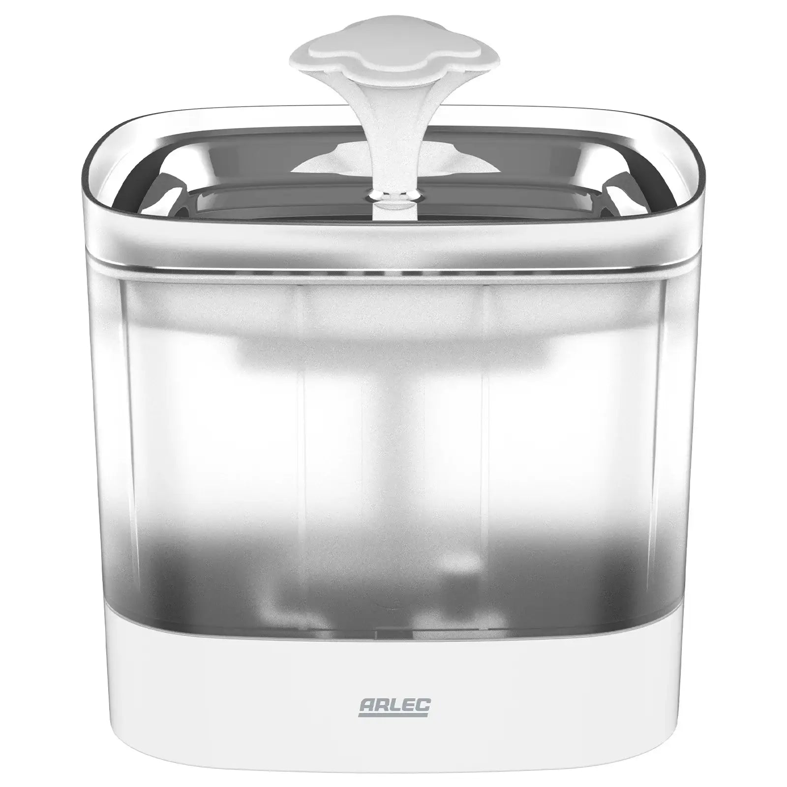 Automatic pet water fountain with 2L tank, stainless steel bowl, and replaceable filters for clean drinking water