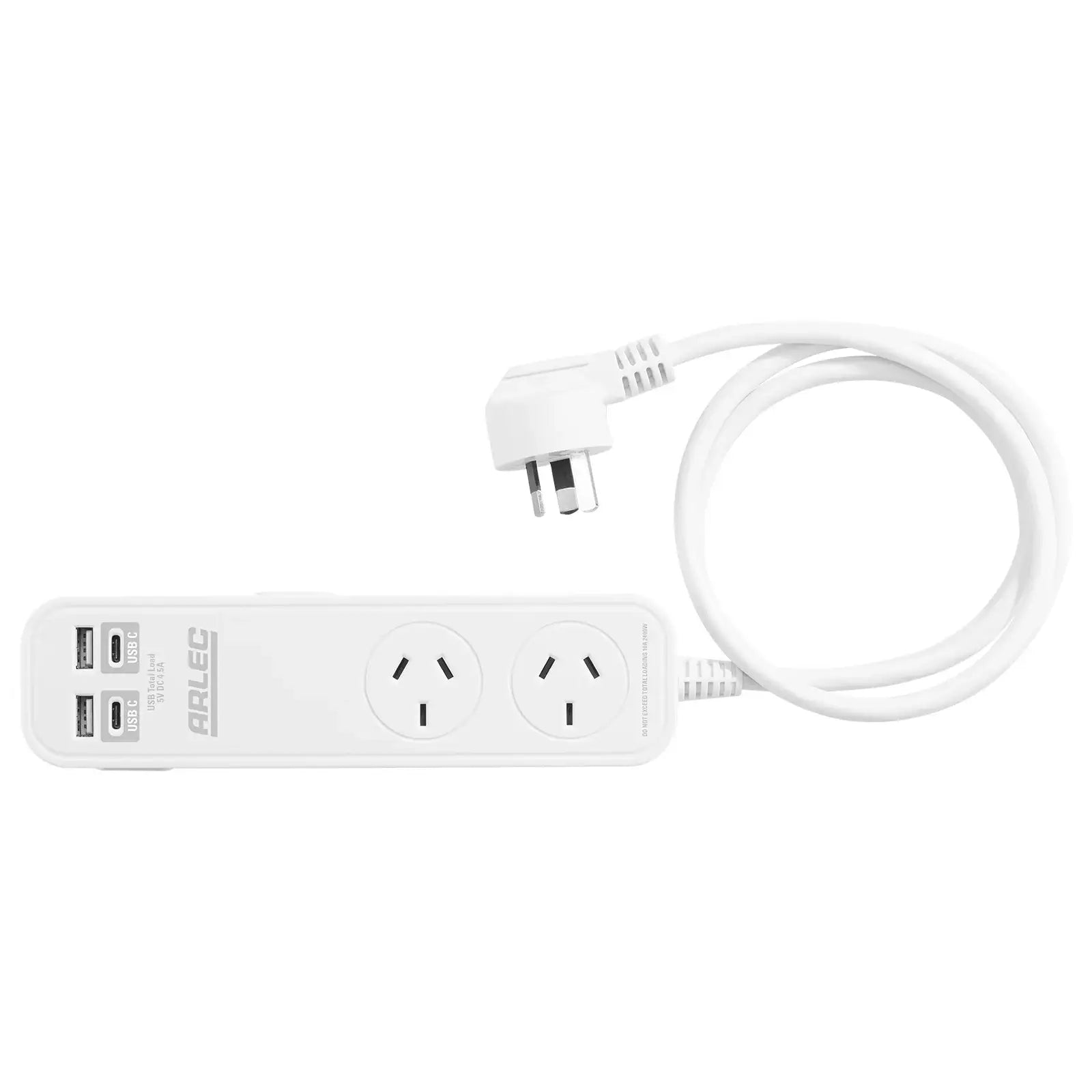 Arlec 2 Outlet Portable Power Board With USB-A & USB-C - USB powerboard, portable charging board, travel power solution