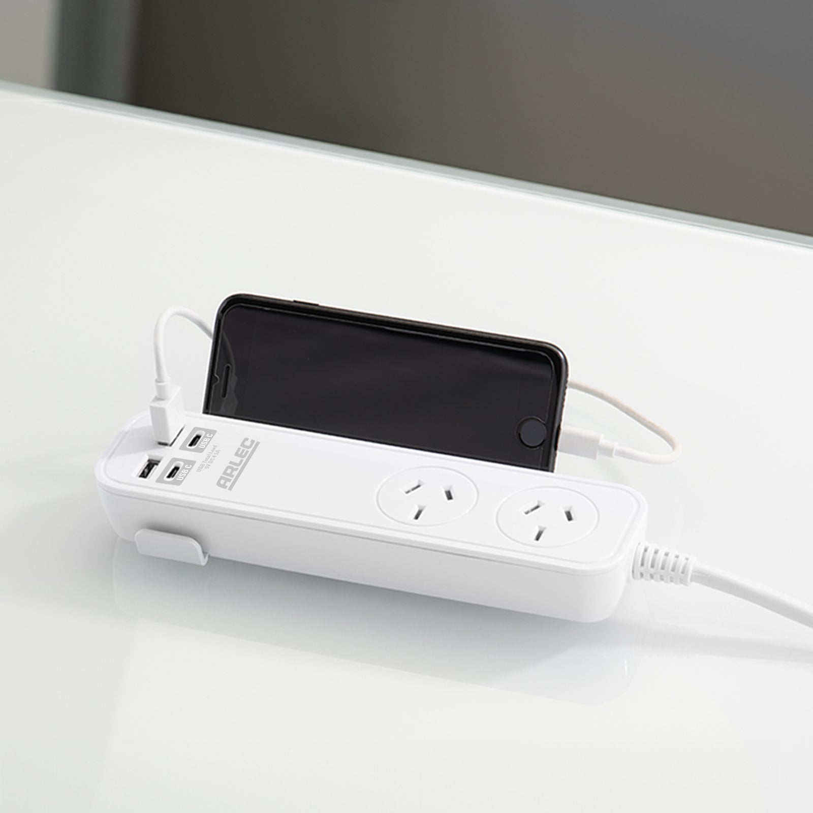 Arlec 2 Outlet Portable Power Board With USB-A & USB-C - USB powerboard, portable charging board, travel power solution