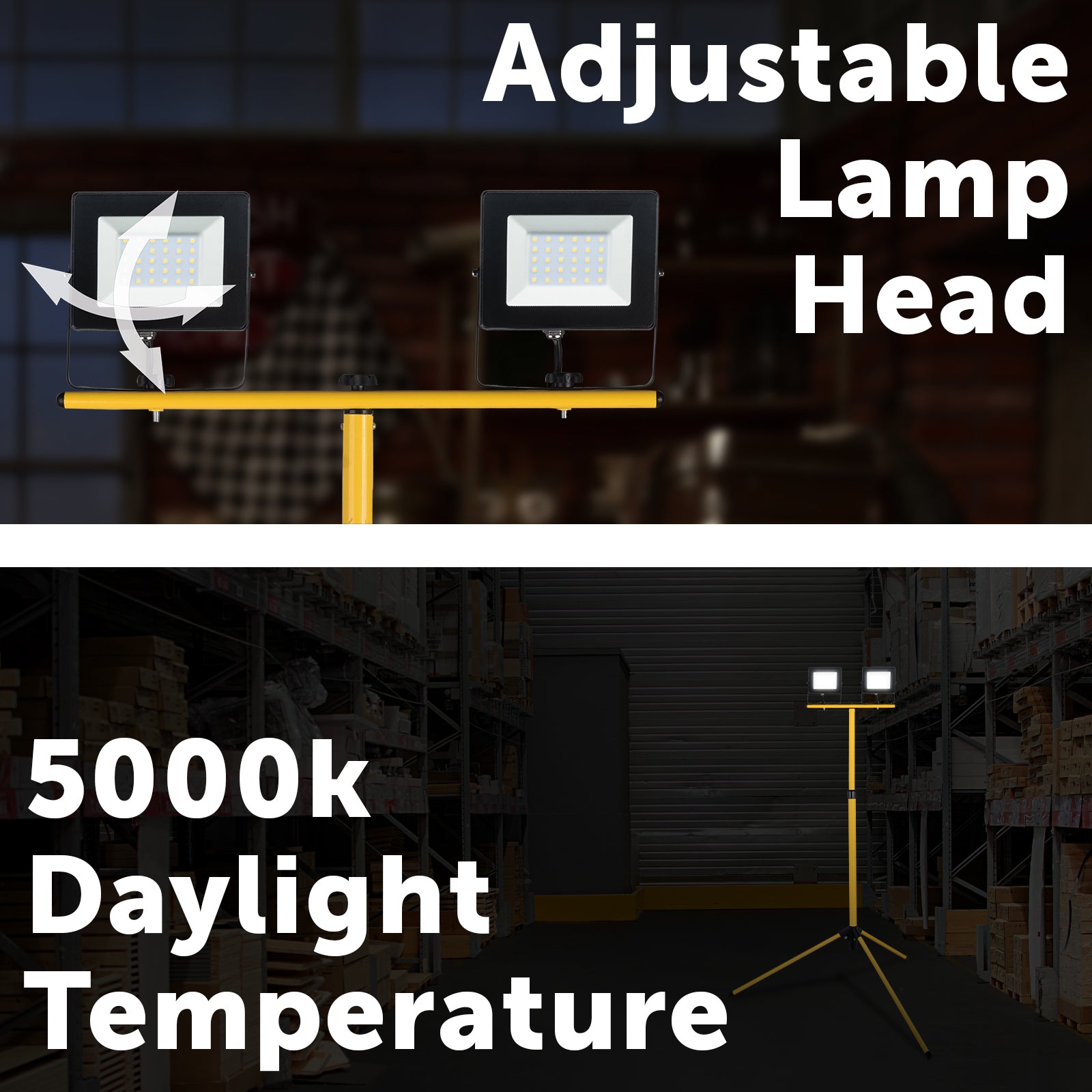 Dual 20W LED work light with tripod, 3200 lumens, IP65 weatherproof