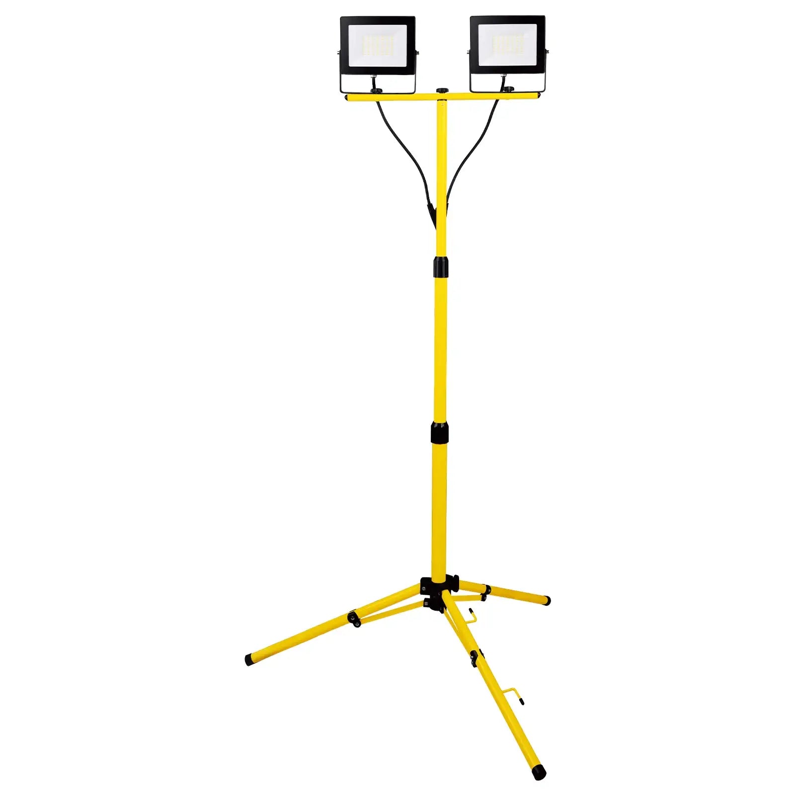 Twin 30W LED work lights with tripod, 6000 lumens total, for site or workshop use