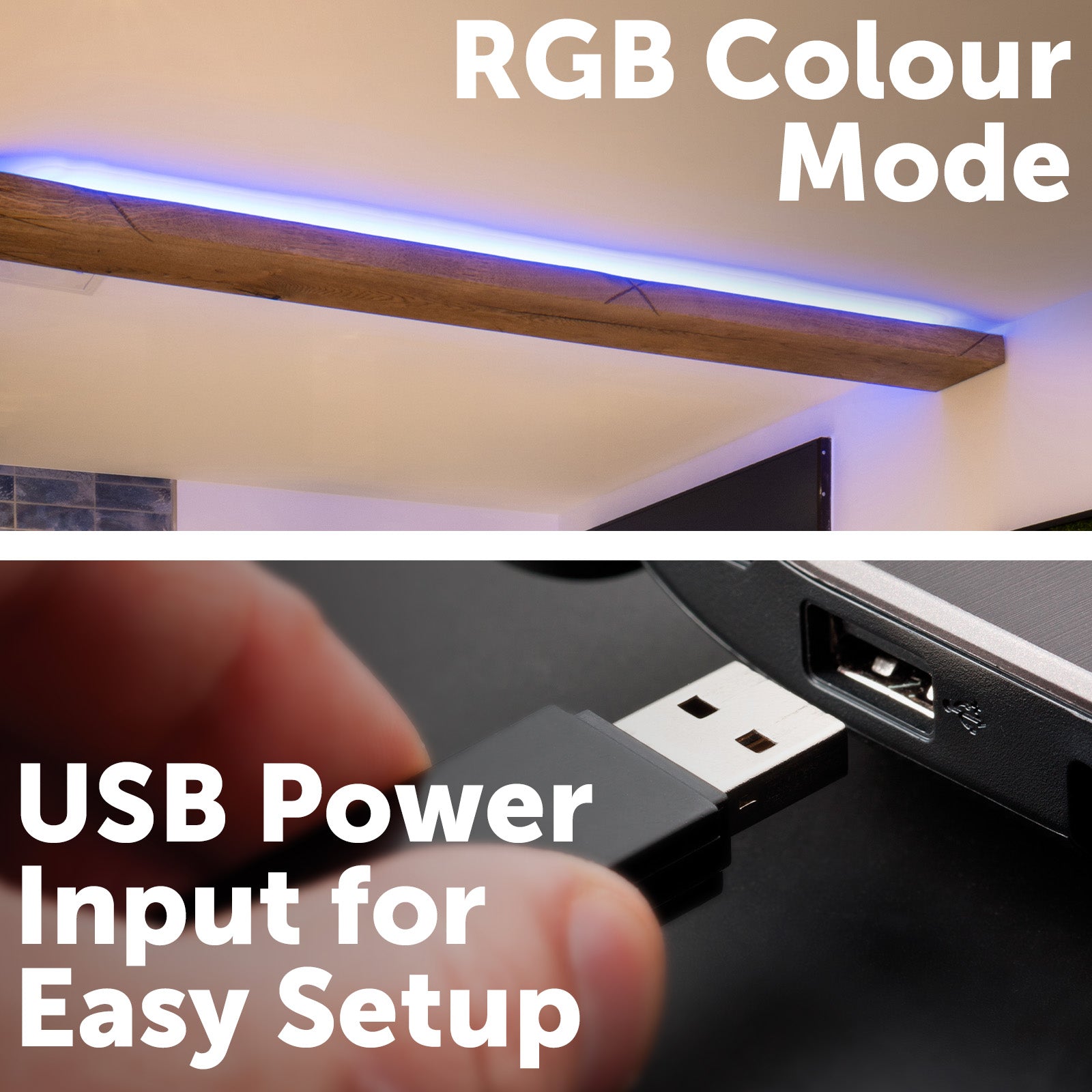 USB-powered RGB LED strip light with app control, custom themes, and easy DIY installation