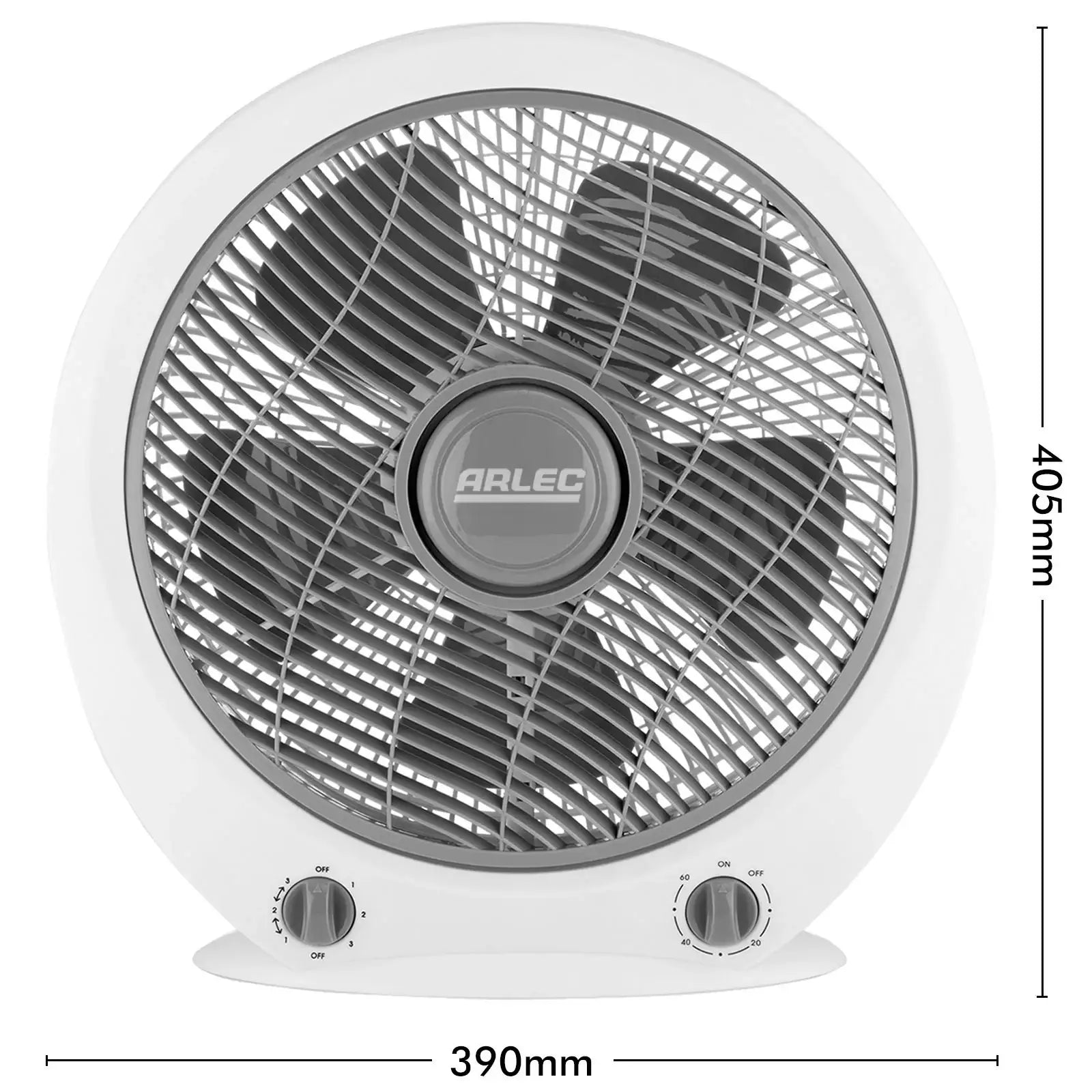 arlec 30cm box fan – compact desk fan for home; quiet 5-blade cooling fan; small box fan with timer