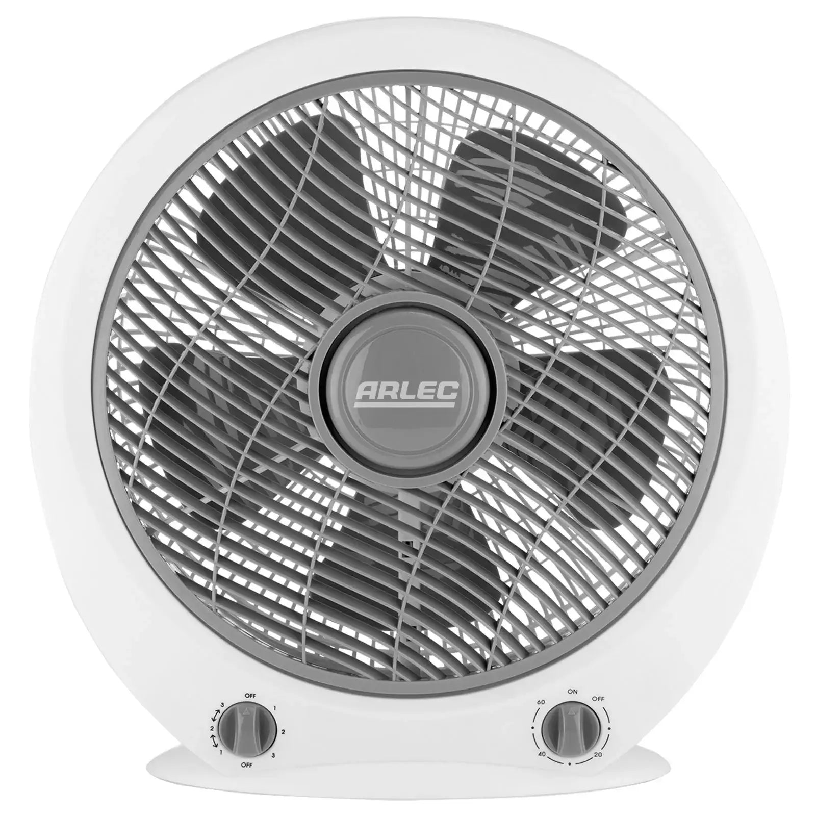 arlec 30cm box fan – compact desk fan for home; quiet 5-blade cooling fan; small box fan with timer