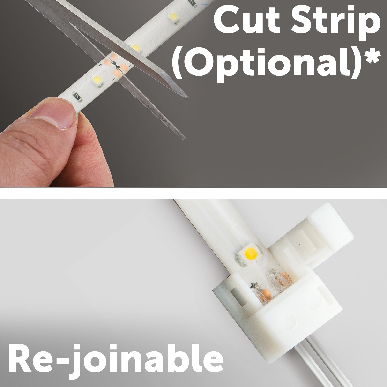 Arlec CCT LED strip light with IP44 rating, flexible tri-colour lighting, adhesive cabinet light