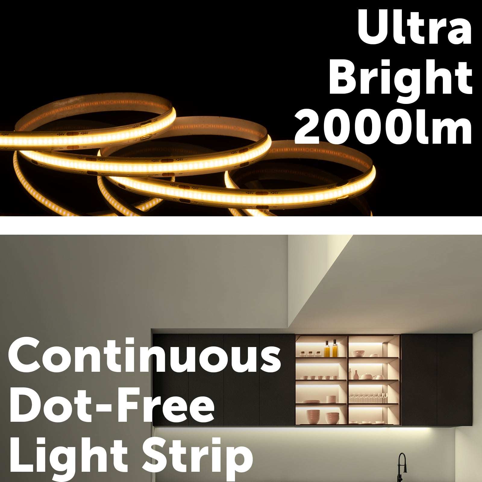 Arlec 3m dotless LED strip, ultra-bright DIY cabinet light, smooth warm white strip lighting