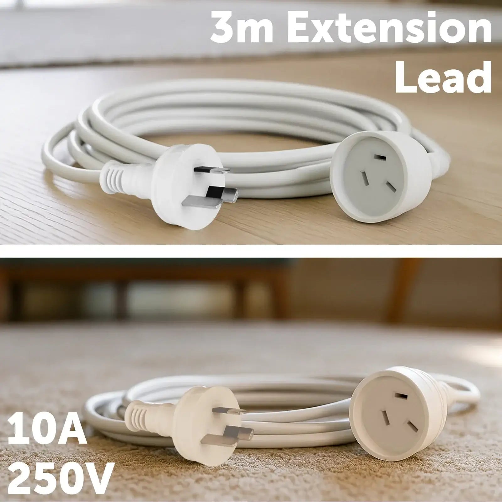 Arlec 3m white extension lead twin pack – domestic use cable