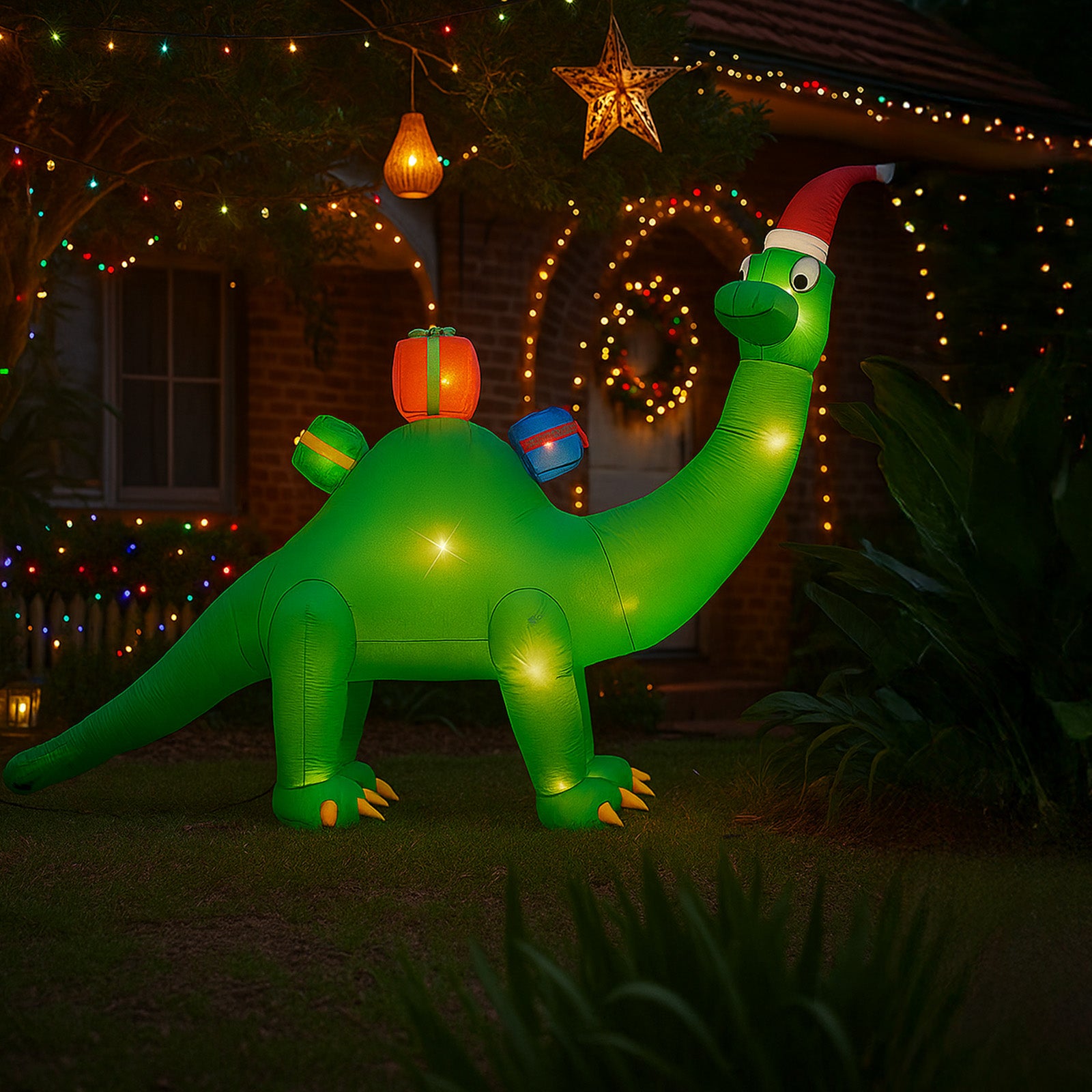 Arlec 3m x 4.5m inflatable dinosaur Christmas décor – low voltage LED festive outdoor inflatable with durable nylon fabric