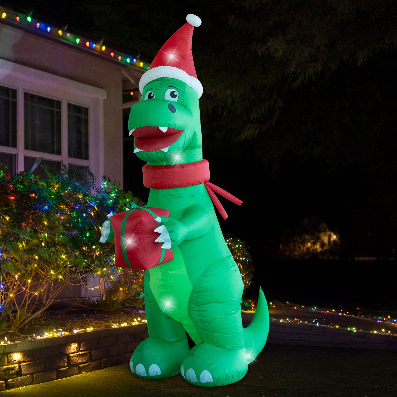 Arlec 4.5m inflatable dinosaur with LED lights – low voltage outdoor Christmas decoration with self-inflating feature