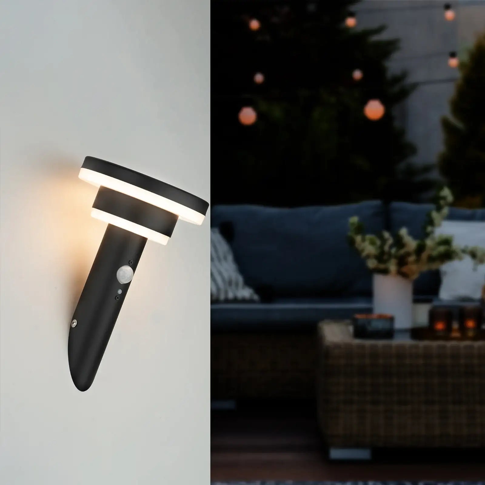 Arlec 400lm 26cm Solar LED Wall Light With Sensor - Black - solar powered light, motion sensor light, exterior wall light, energy efficient LED