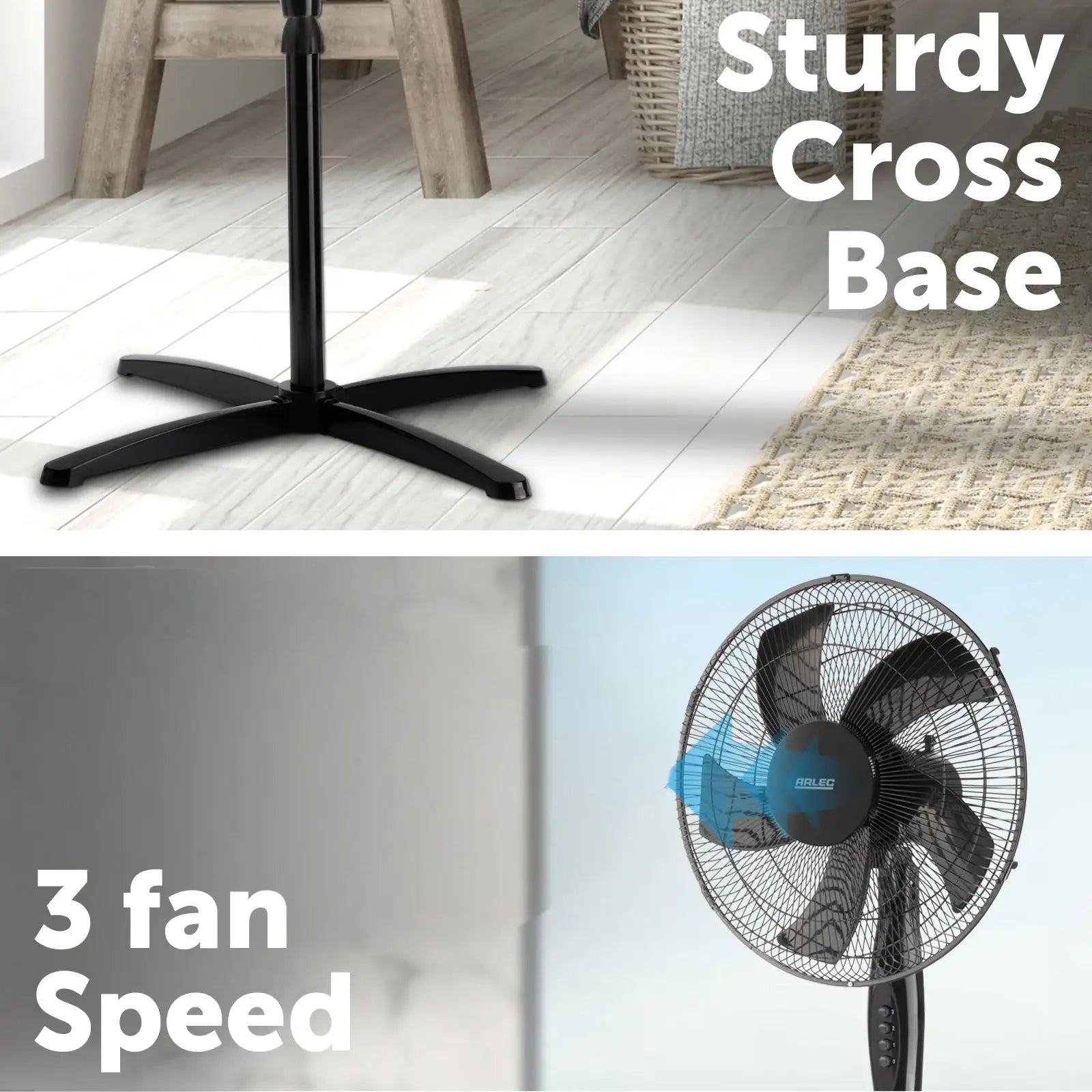 Arlec 40cm 5-blade pedestal fan with tilt head and cross base