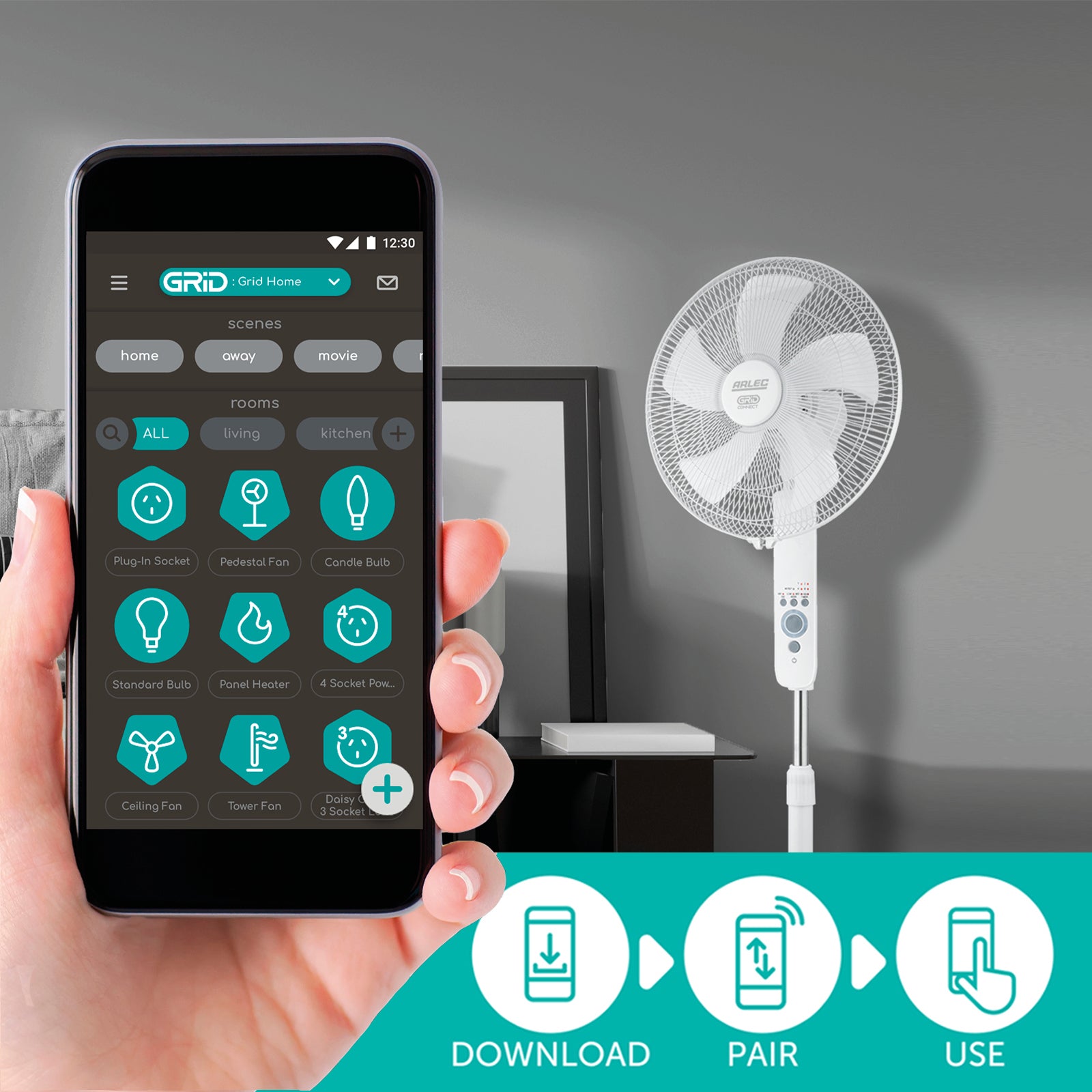 Arlec 40cm Smart Pedestal Fan with Remote – smart pedestal fan, adjustable pedestal fan, Grid Connect fan