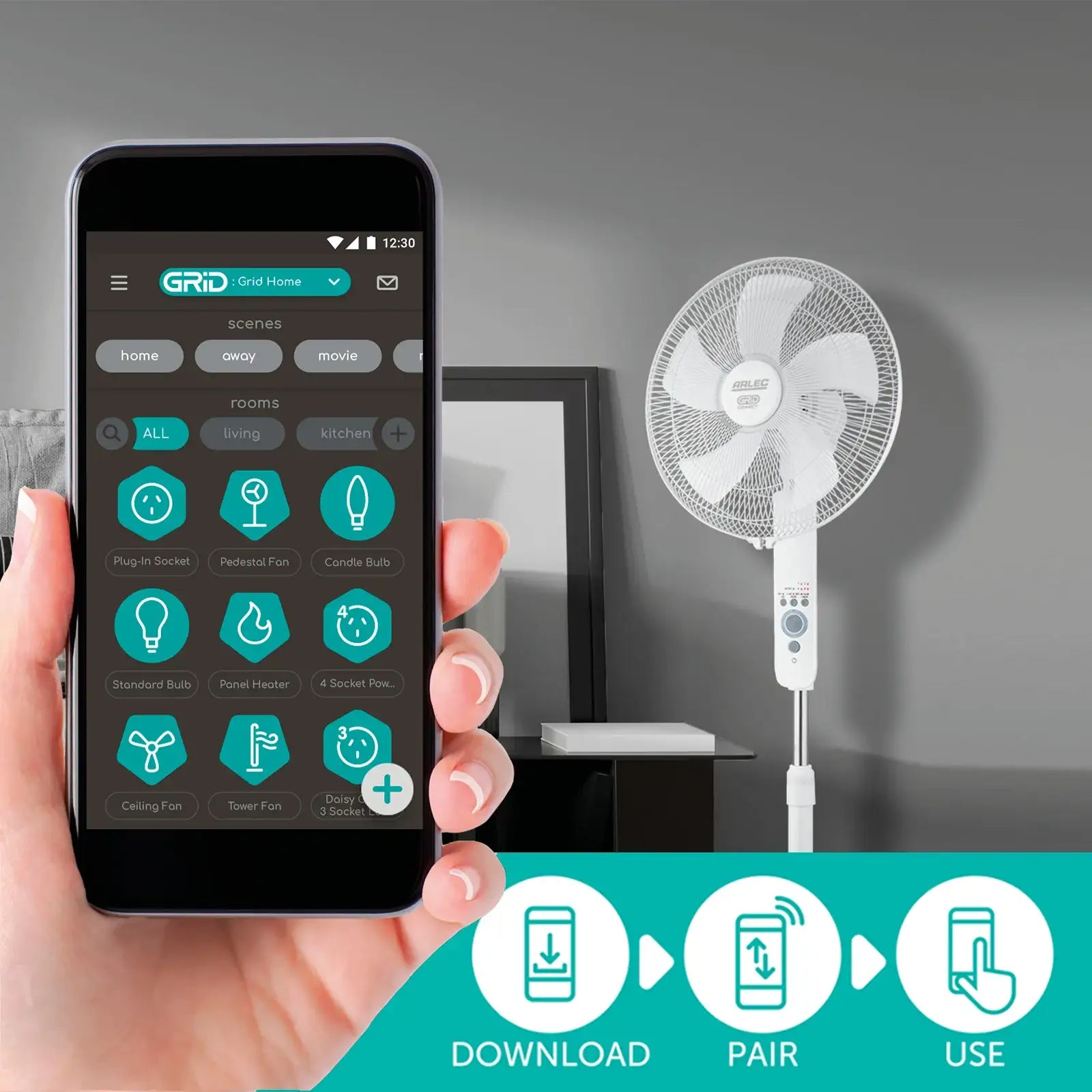 Arlec 40cm Smart Pedestal Fan with Remote – smart pedestal fan, adjustable pedestal fan, Grid Connect fan