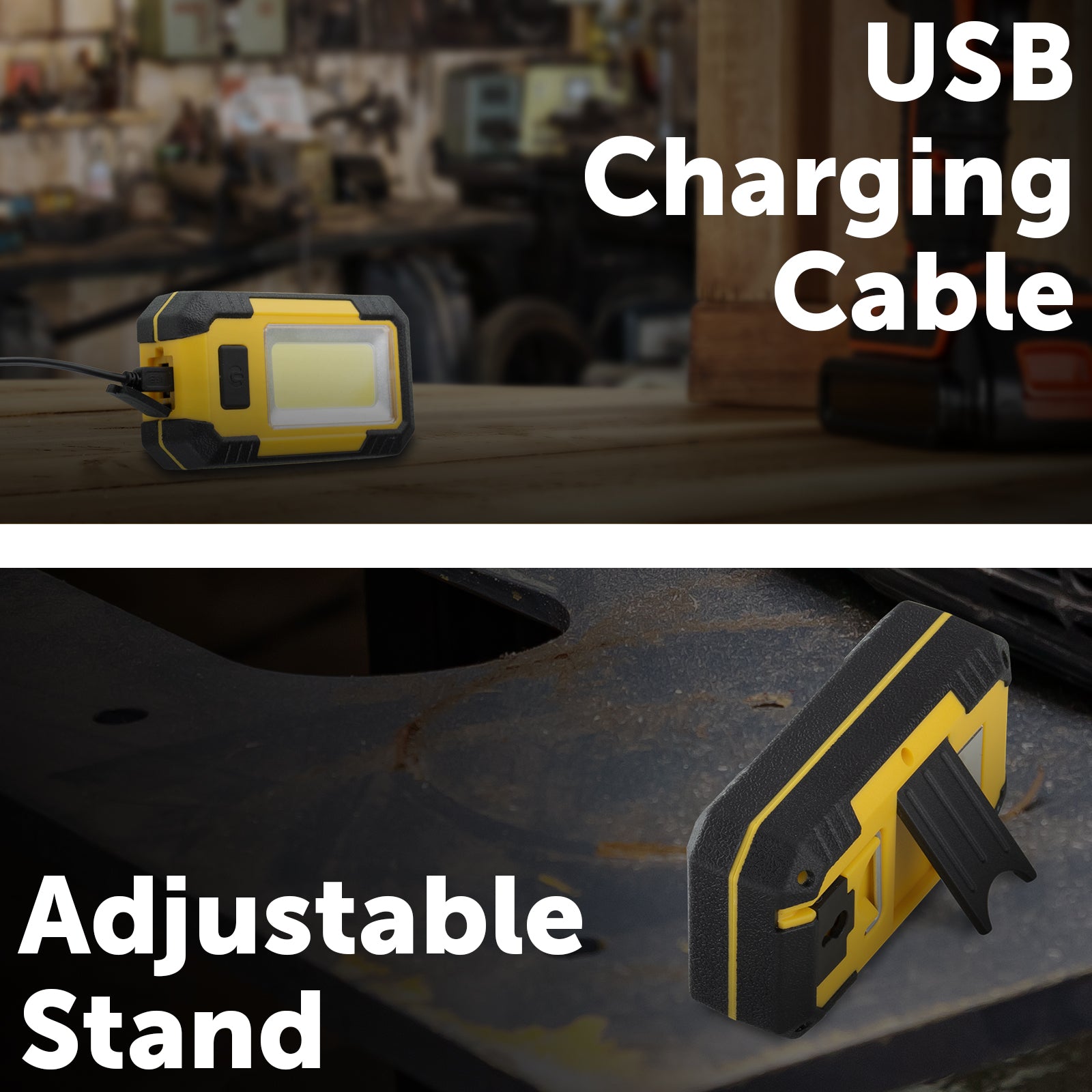 Arlec 450lm rechargeable COB LED work light torch – magnetic base, built-in stand