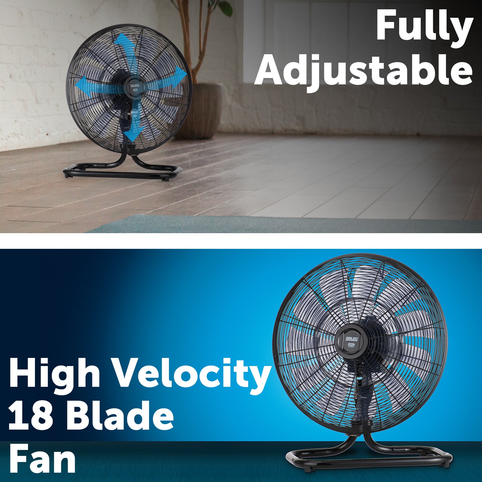Smart DC floor fan with Wi-Fi control, 6 speeds, 18 blades, Grid Connect app, Google Assistant and Alexa compatible