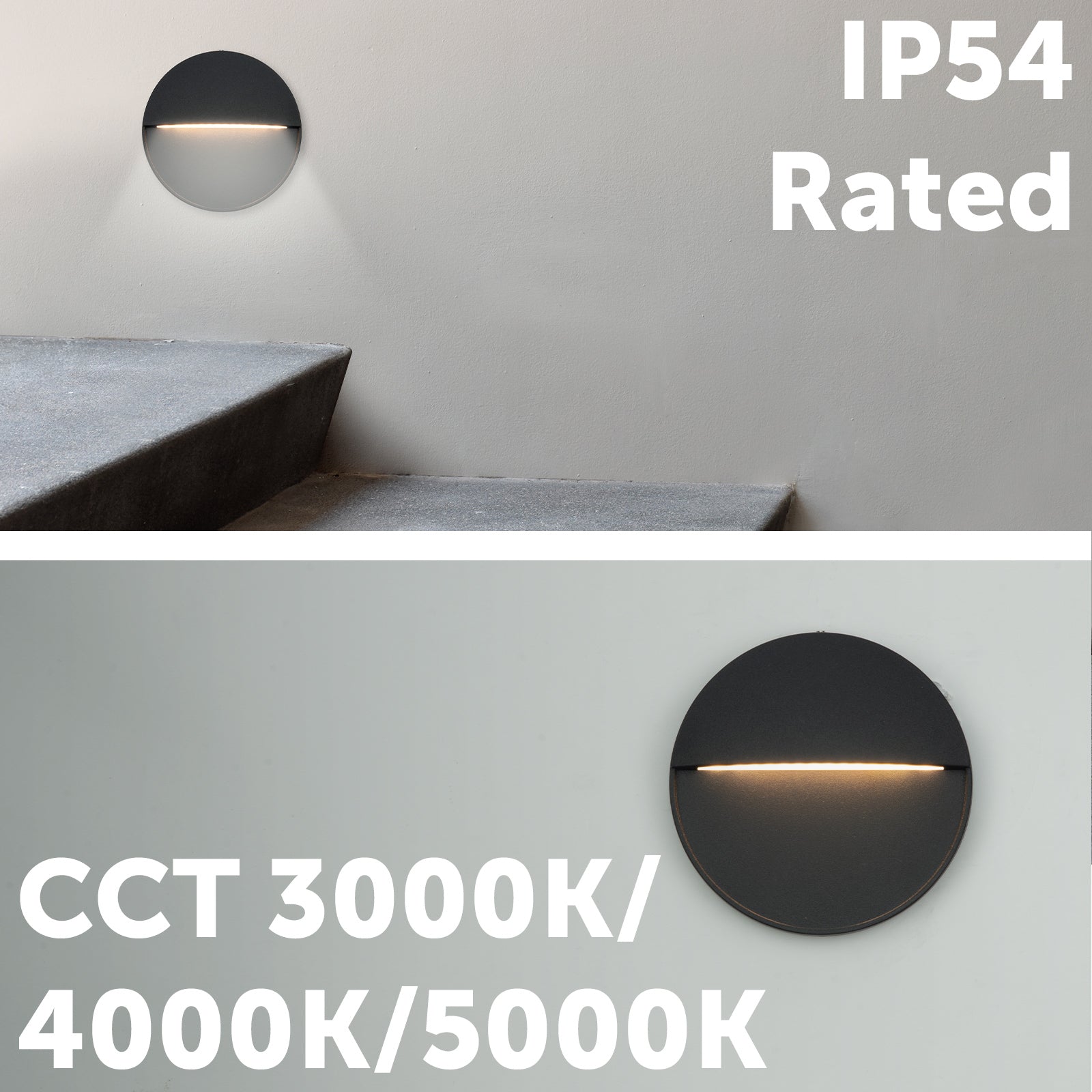 Arlec 4W CCT LED Round Black Exterior Step Light - energy efficient LED, CCT selectable light