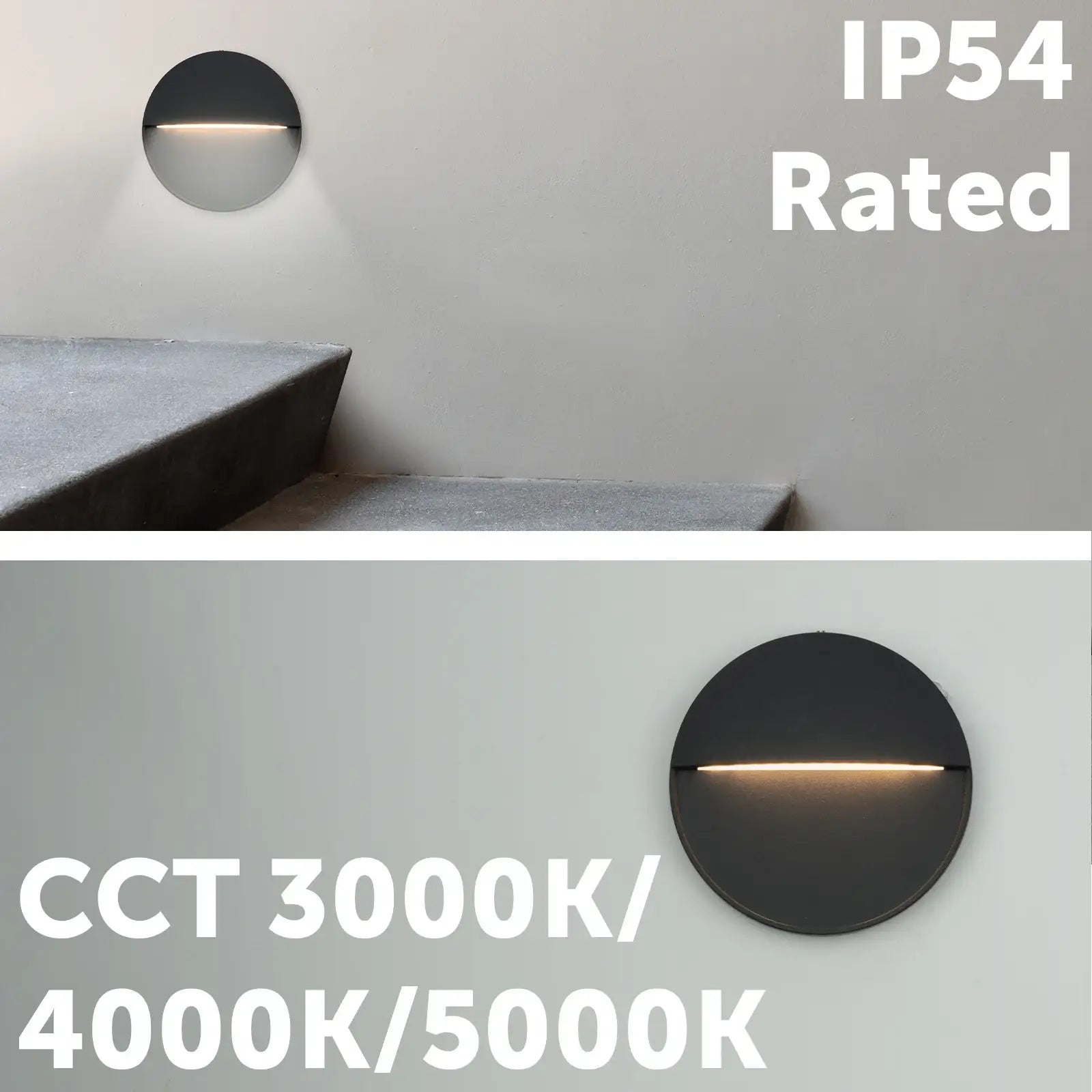 Arlec 4W CCT LED Round Black Exterior Step Light - energy efficient LED, CCT selectable light