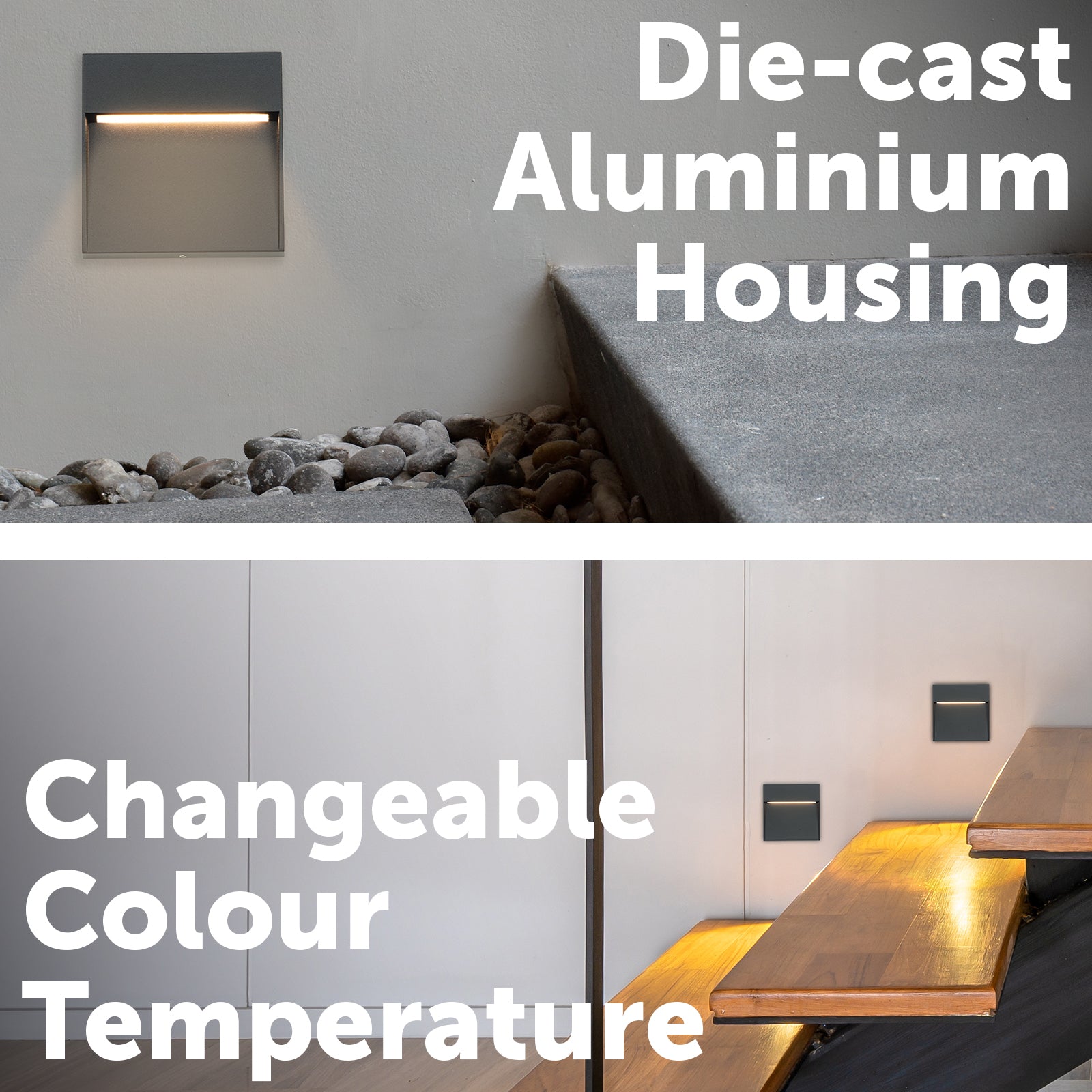 Arlec 4W CCT LED Square Black Exterior Step Light - energy efficient LED, CCT selectable light