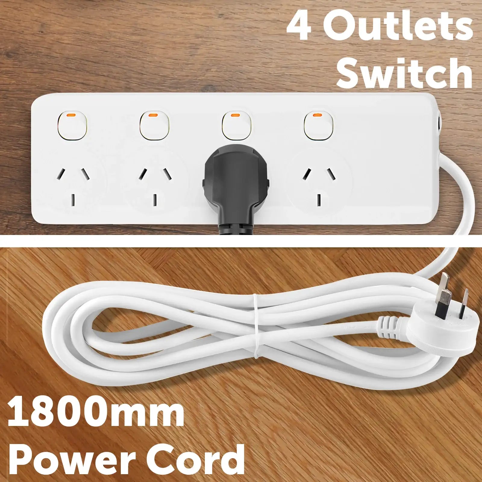 Arlec 4 Outlet Individually Switched Powerboard - 4 switched outlet board, indoor power strip, extended reach powerboard