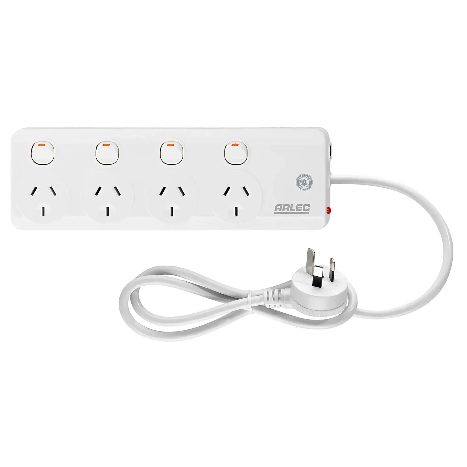 Arlec 4 Outlet Individually Switched Powerboard with Safety Overload Warning Alarm – 4 switch powerboard with warning system