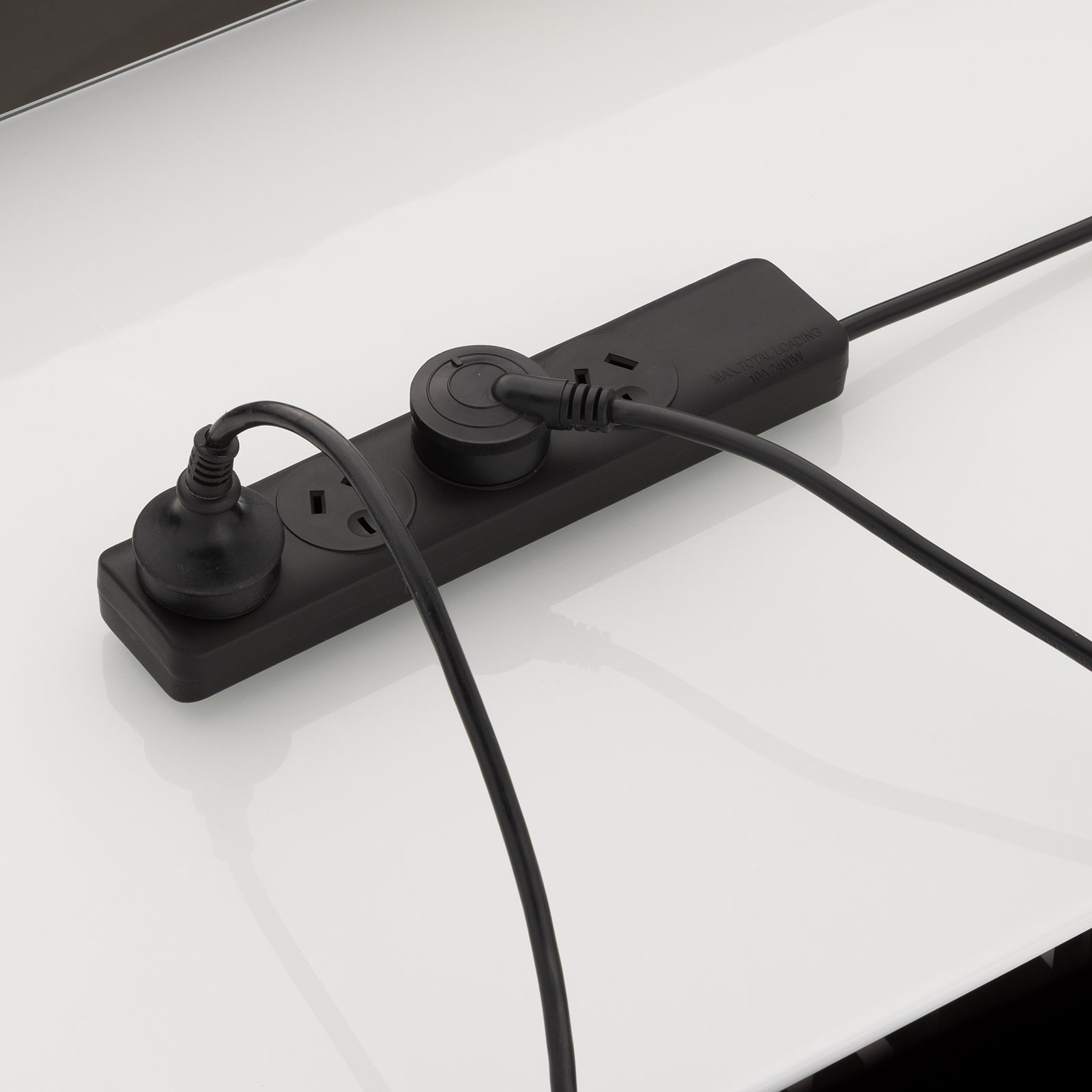 Arlec 4 Outlet Powerboard - Black - black indoor powerboard, 4 outlet extension, compact power strip