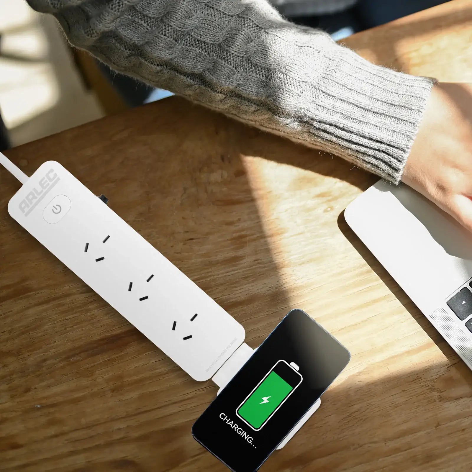 Arlec 4 Outlet Powerboard With Detachable 10W Wireless Charger - wireless charging board, 4 outlet power strip, detachable charger board