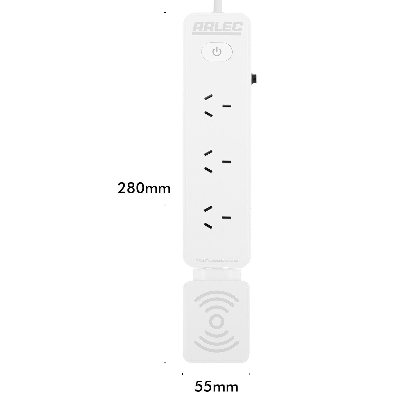 Arlec 4 Outlet Powerboard With Detachable 10W Wireless Charger - wireless charging board, 4 outlet power strip, detachable charger board