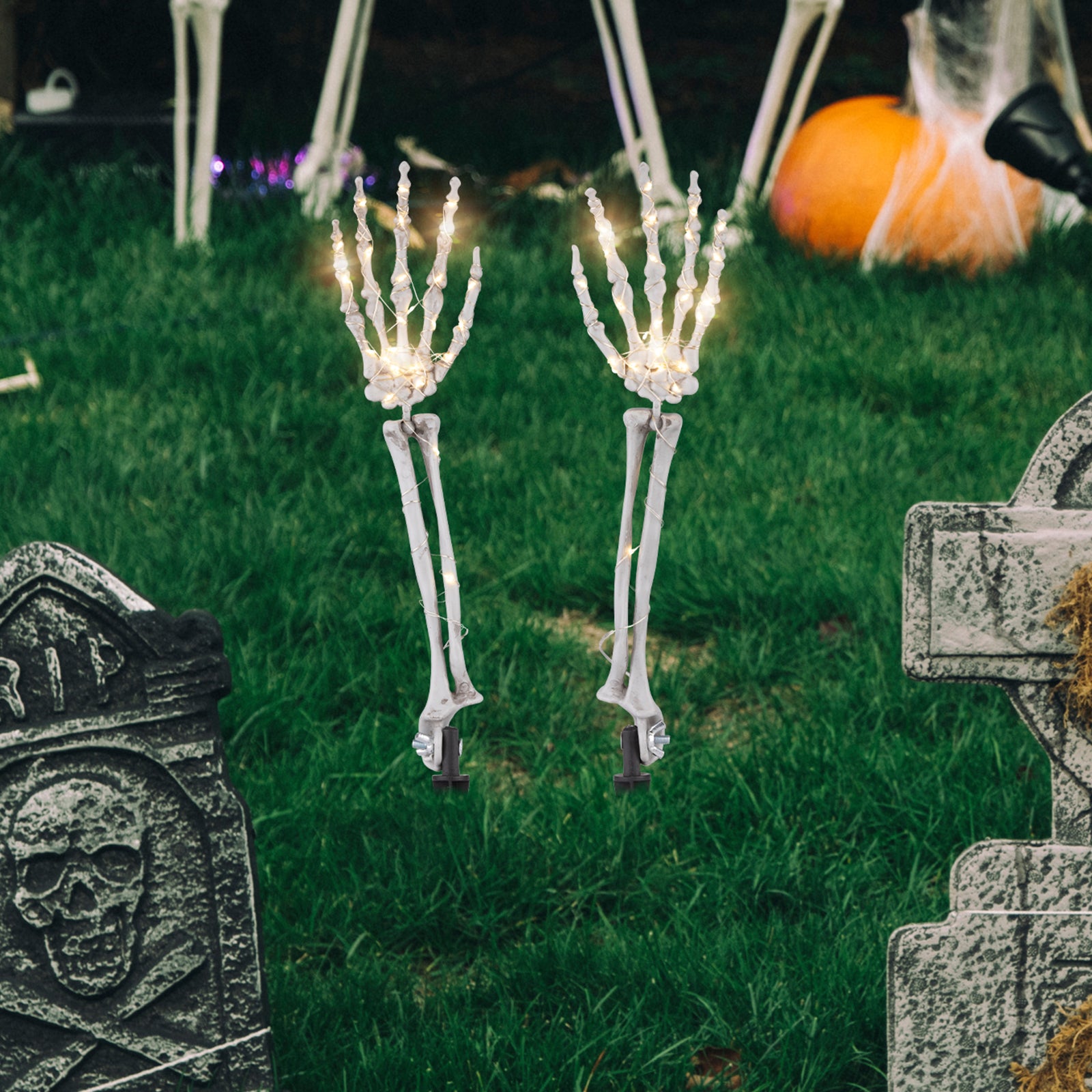 Arlec Halloween skeleton stake lights – 50cm battery operated LED decorations, pack of 2