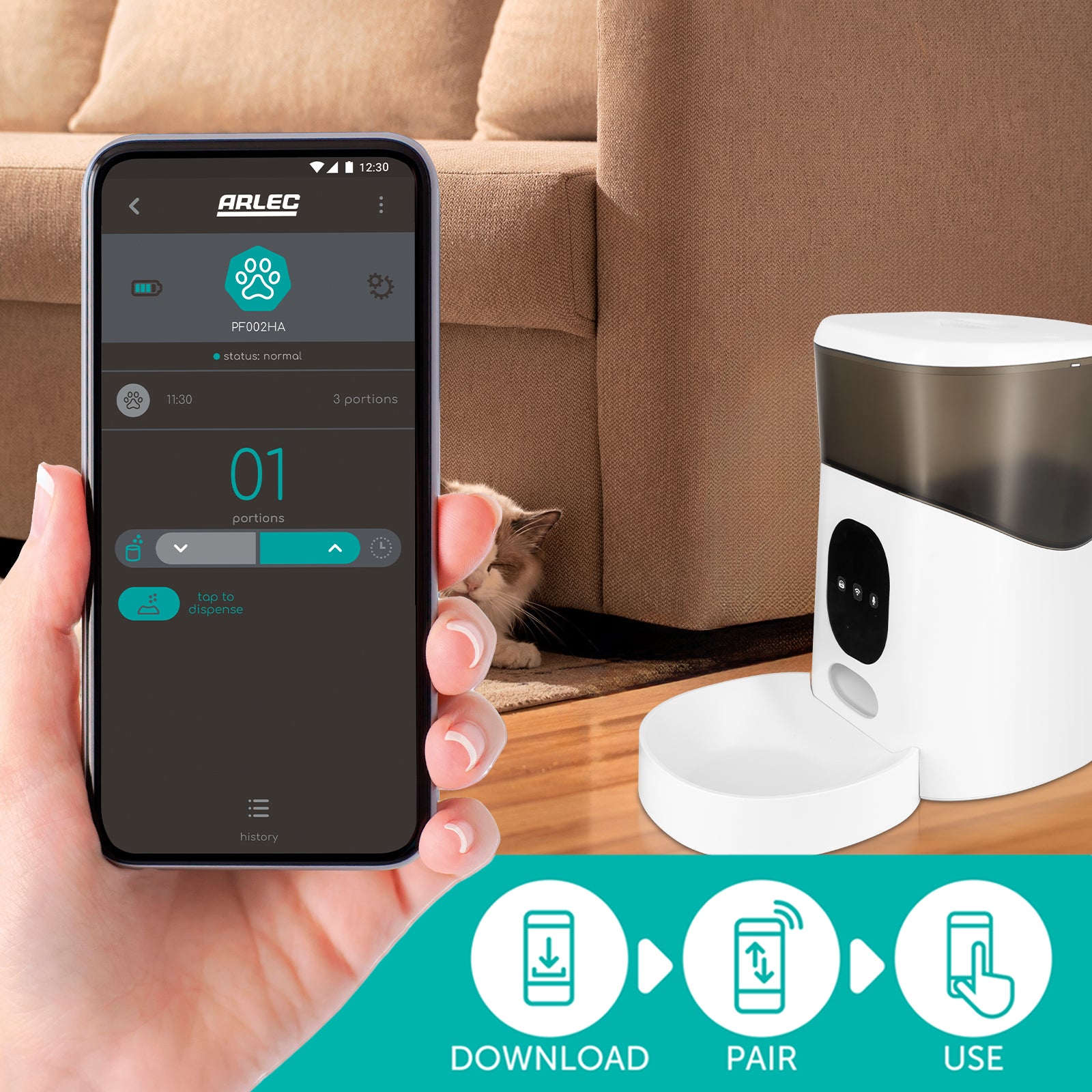 Arlec 5L Grid Connect Smart Pet Feeder – Wi-Fi smart pet feeder, automatic cat feeder, Grid Connect pet food dispenser