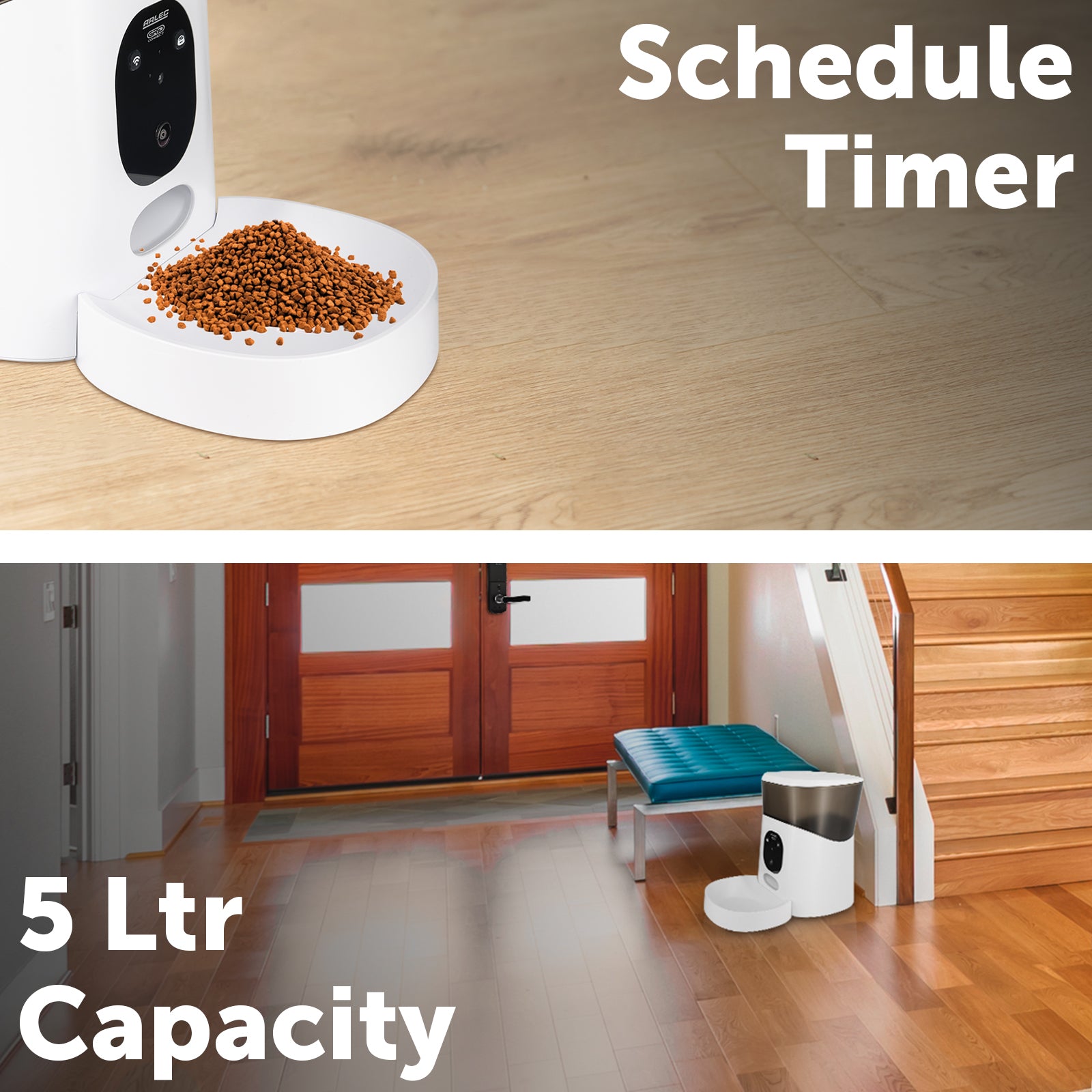 Arlec 5L Grid Connect Smart Pet Feeder with Camera – smart Wi-Fi pet feeder, automatic food dispenser with camera, Grid Connect smart feeder