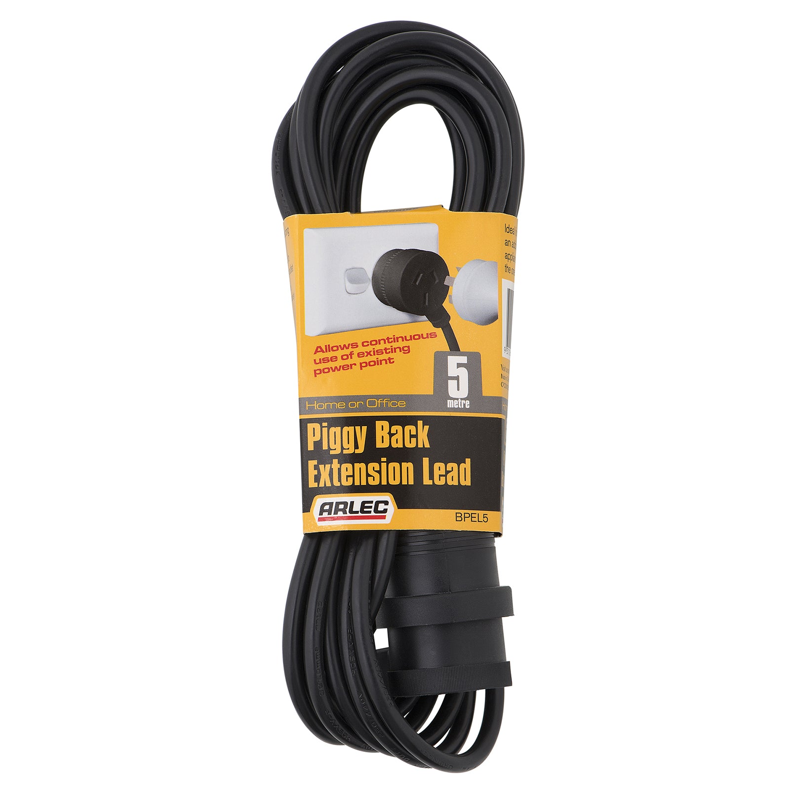 5m black piggyback lead – Arlec side entry extension cable