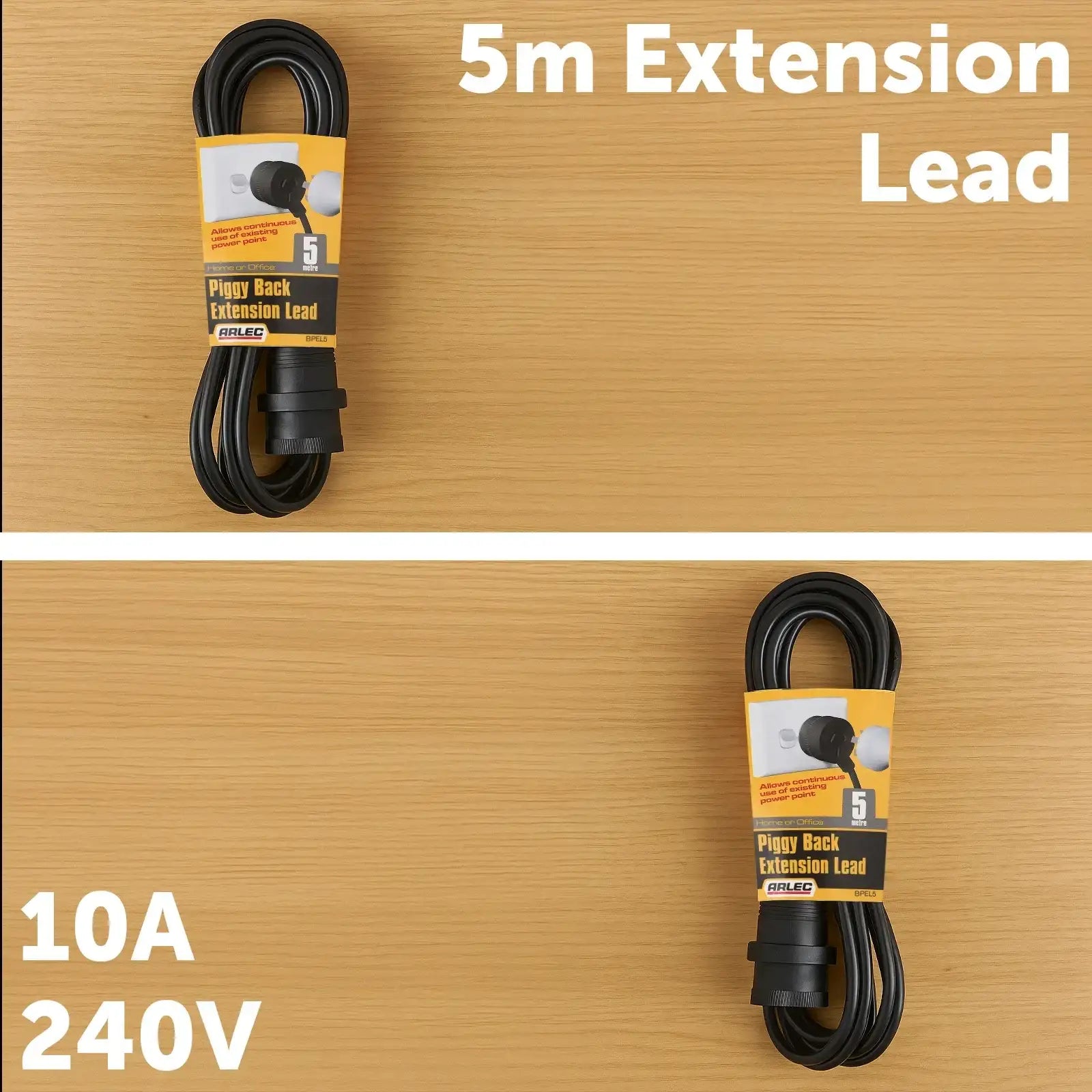 5m black piggyback lead – Arlec side entry extension cable