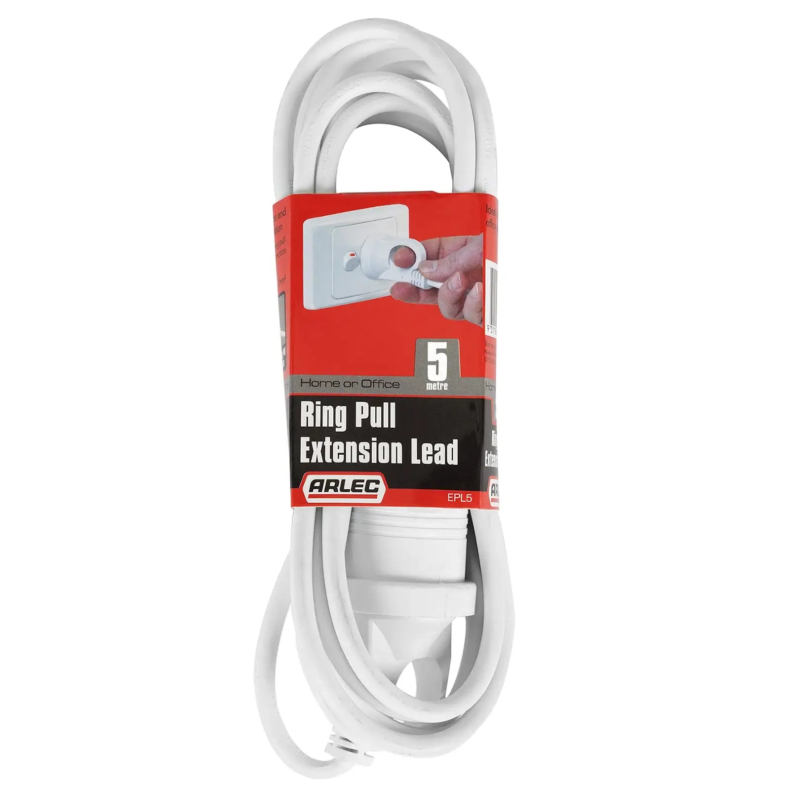 5m ring pull extension lead – Arlec white domestic cord