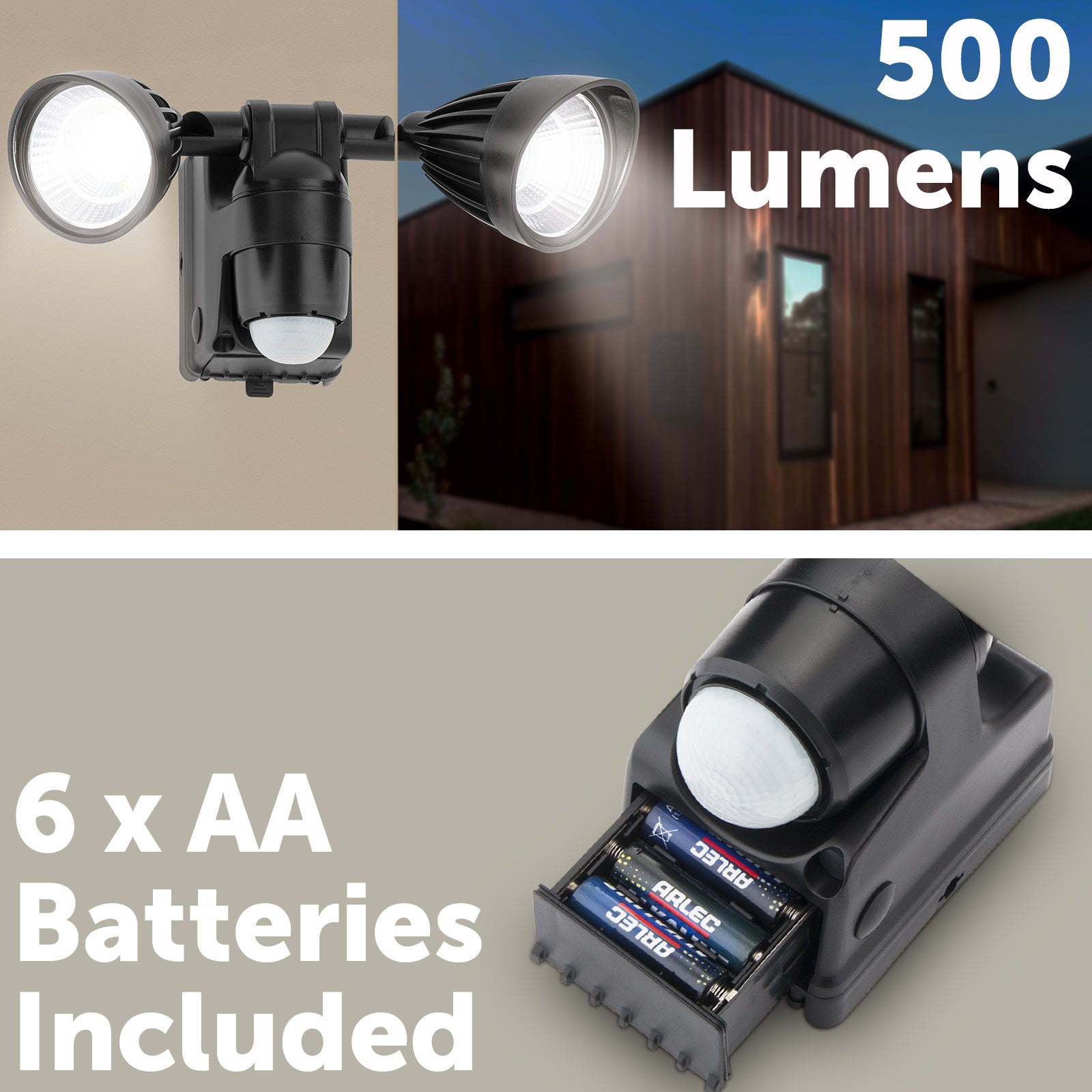 Arlec battery-operated LED spotlight – 6.5W motion sensor garden or security light with adjustable head and IP44 rating