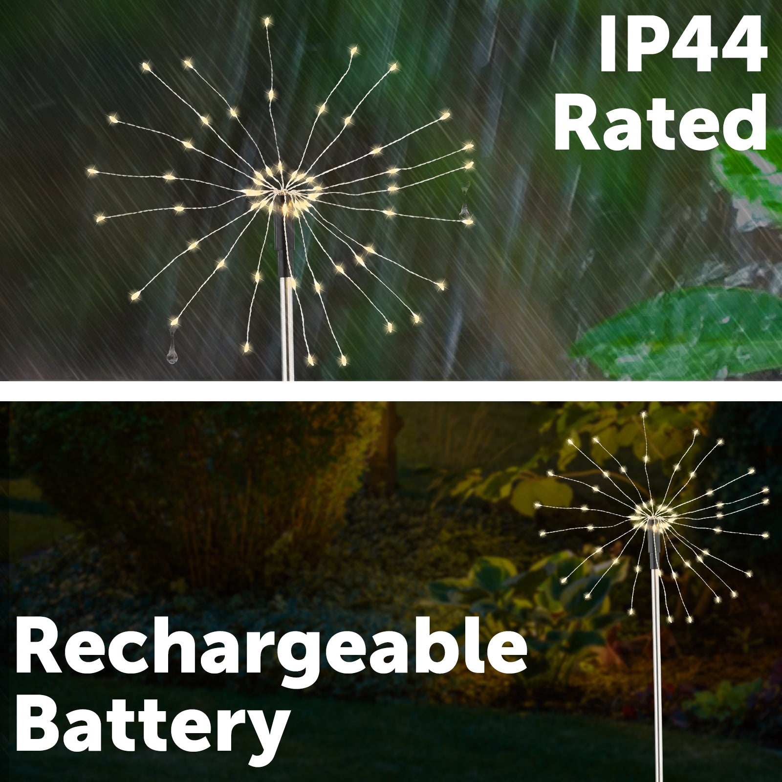 Arlec warm white LED starburst solar light – 60 LED decorative garden stake light with dusk sensor and IP44 rating