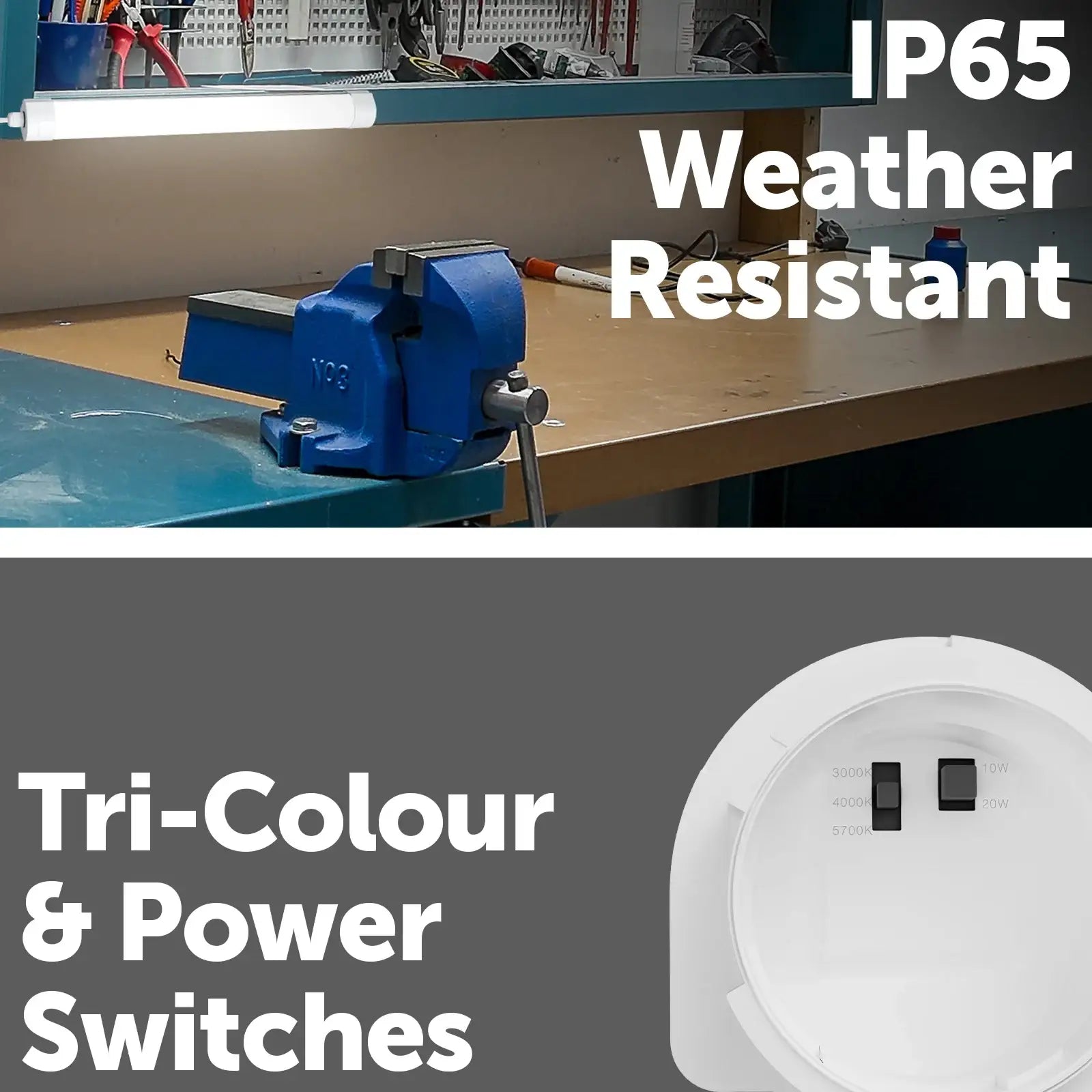 Arlec tri-proof LED batten light, dual-power waterproof LED light, DIY indoor outdoor batten