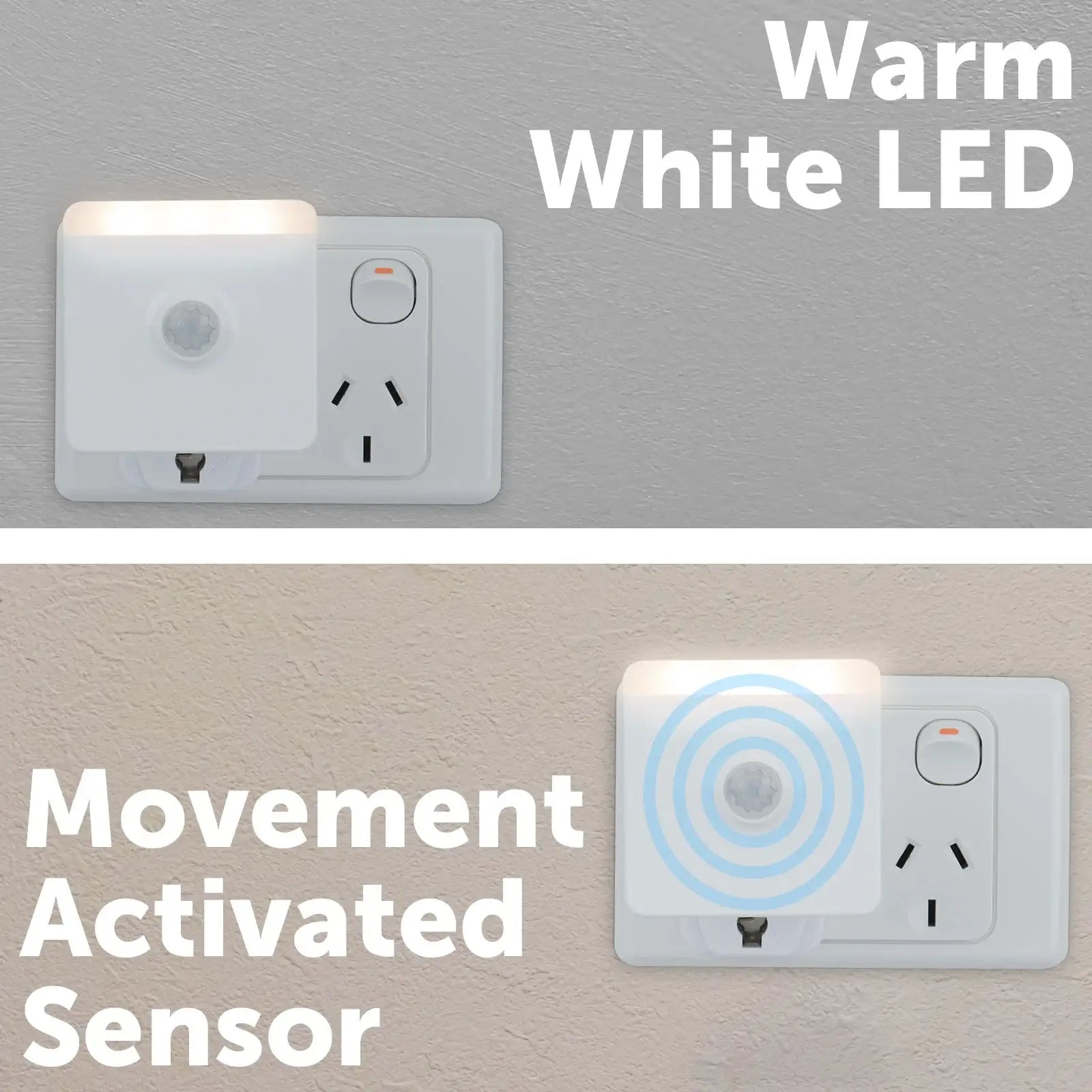 Arlec square plug-in motion sensor night light with warm white LED and auto shut-off