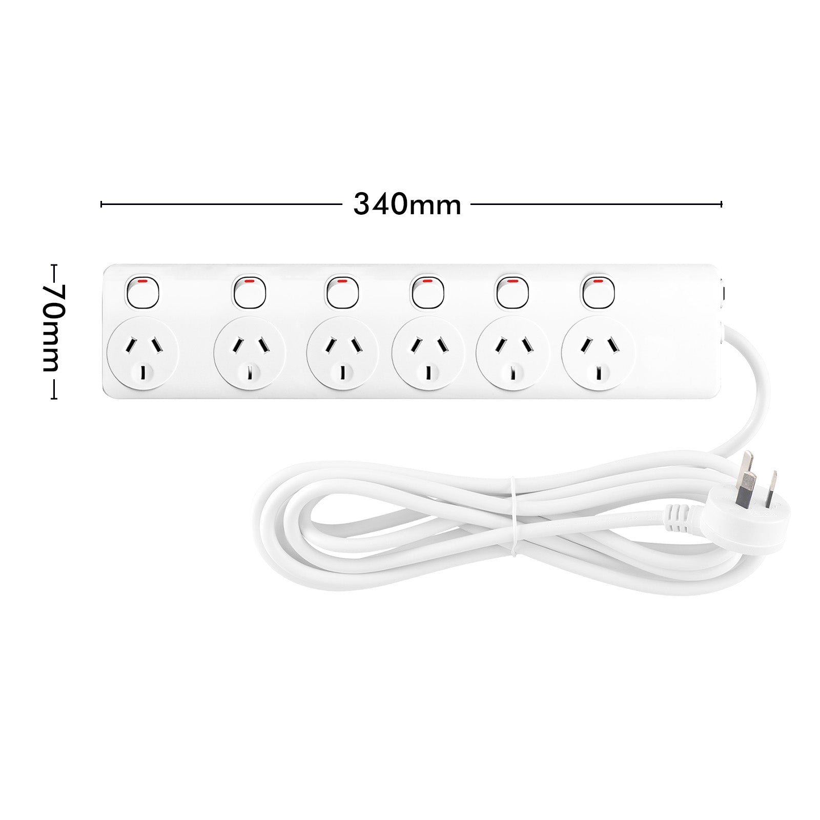 Arlec 6 Outlet Individually Switched Powerboard - switched powerboard, 6 socket extension, home office power strip