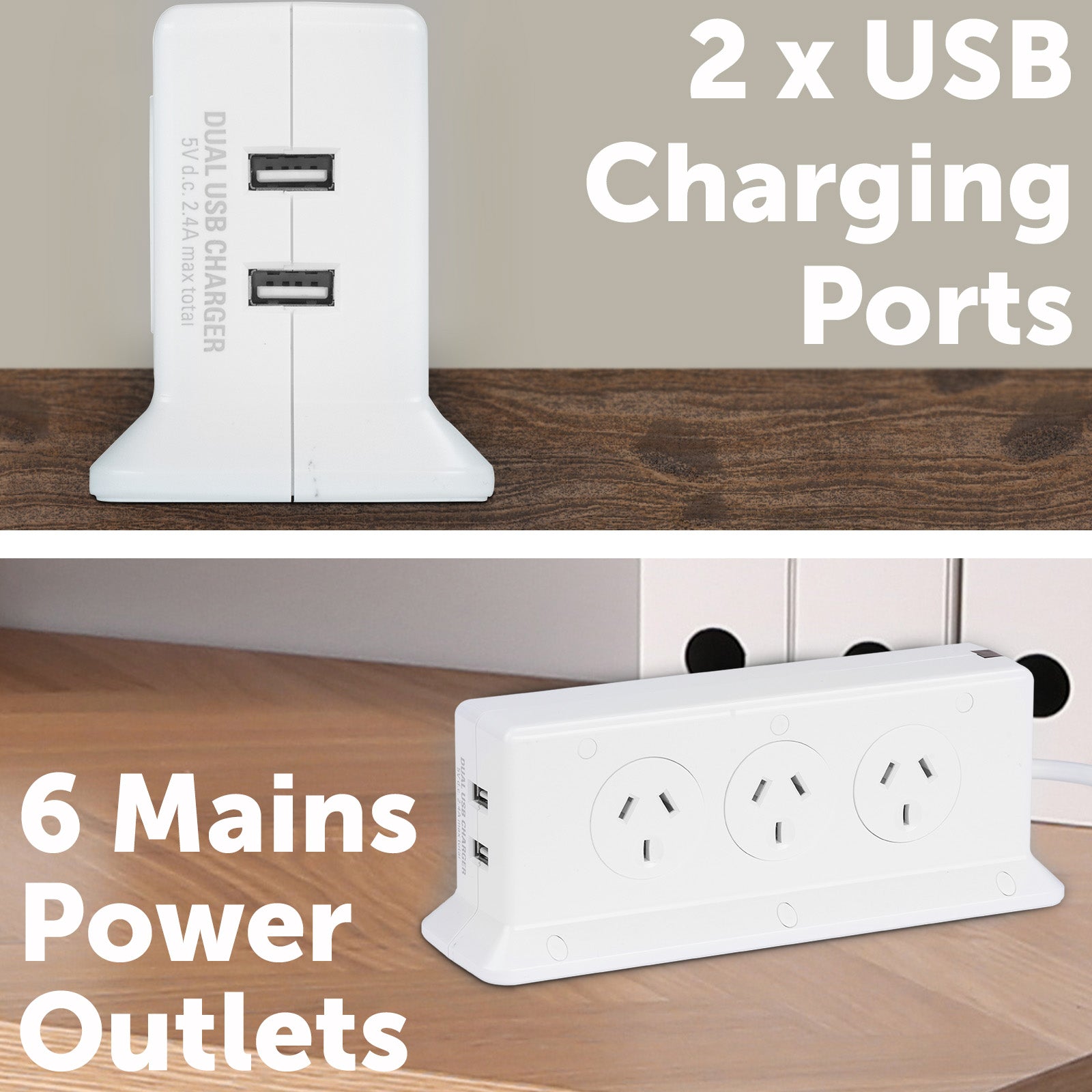 Arlec 6 Outlet Space Saving Powerboard With 2.4A USB Charger – USB powerboard with compact design for home or office