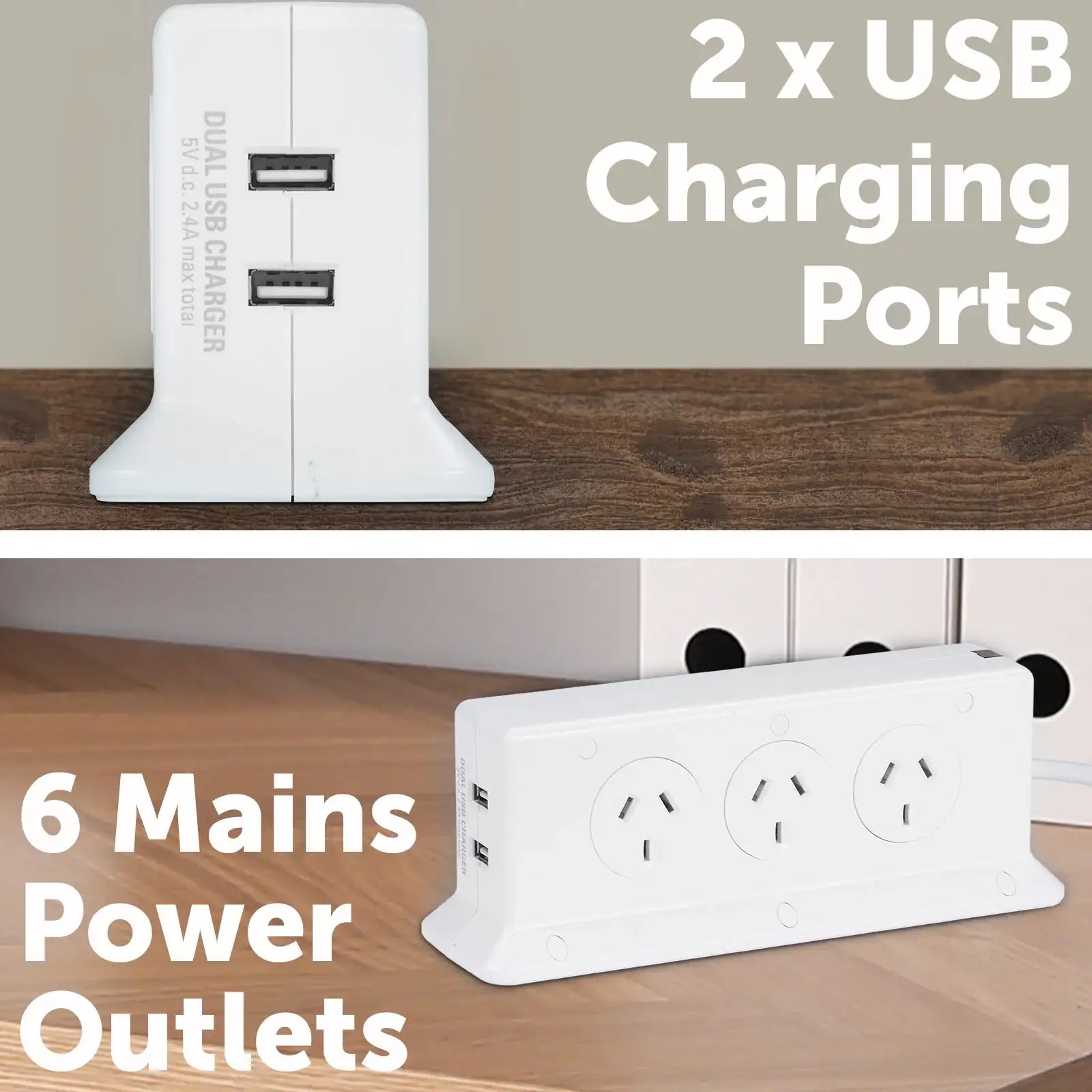 Arlec 6 Outlet Space Saving Powerboard With 2.4A USB Charger – USB powerboard with compact design for home or office
