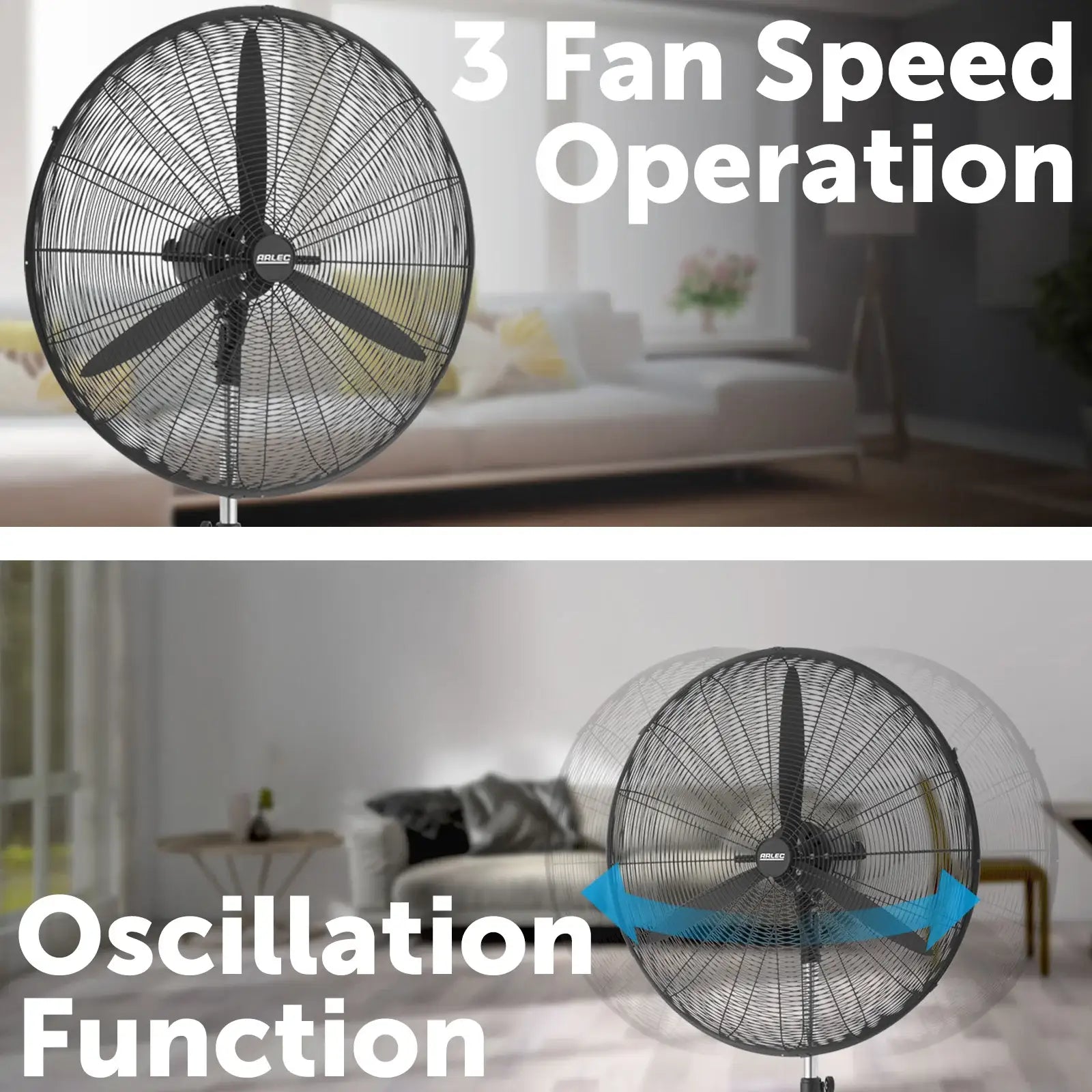 Arlec 75cm industrial fan with heavy-duty base and 285W motor