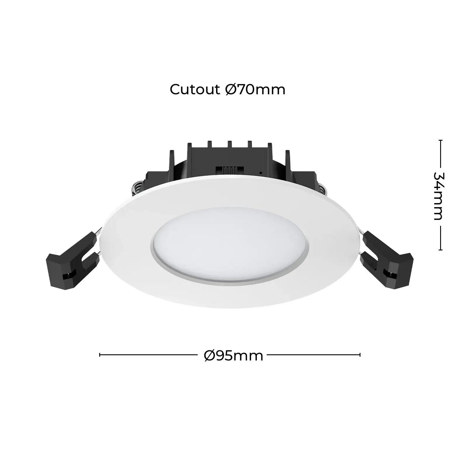 Arlec IP65 rated LED downlight, waterproof tri-colour dimmable ceiling light, 70mm cutout