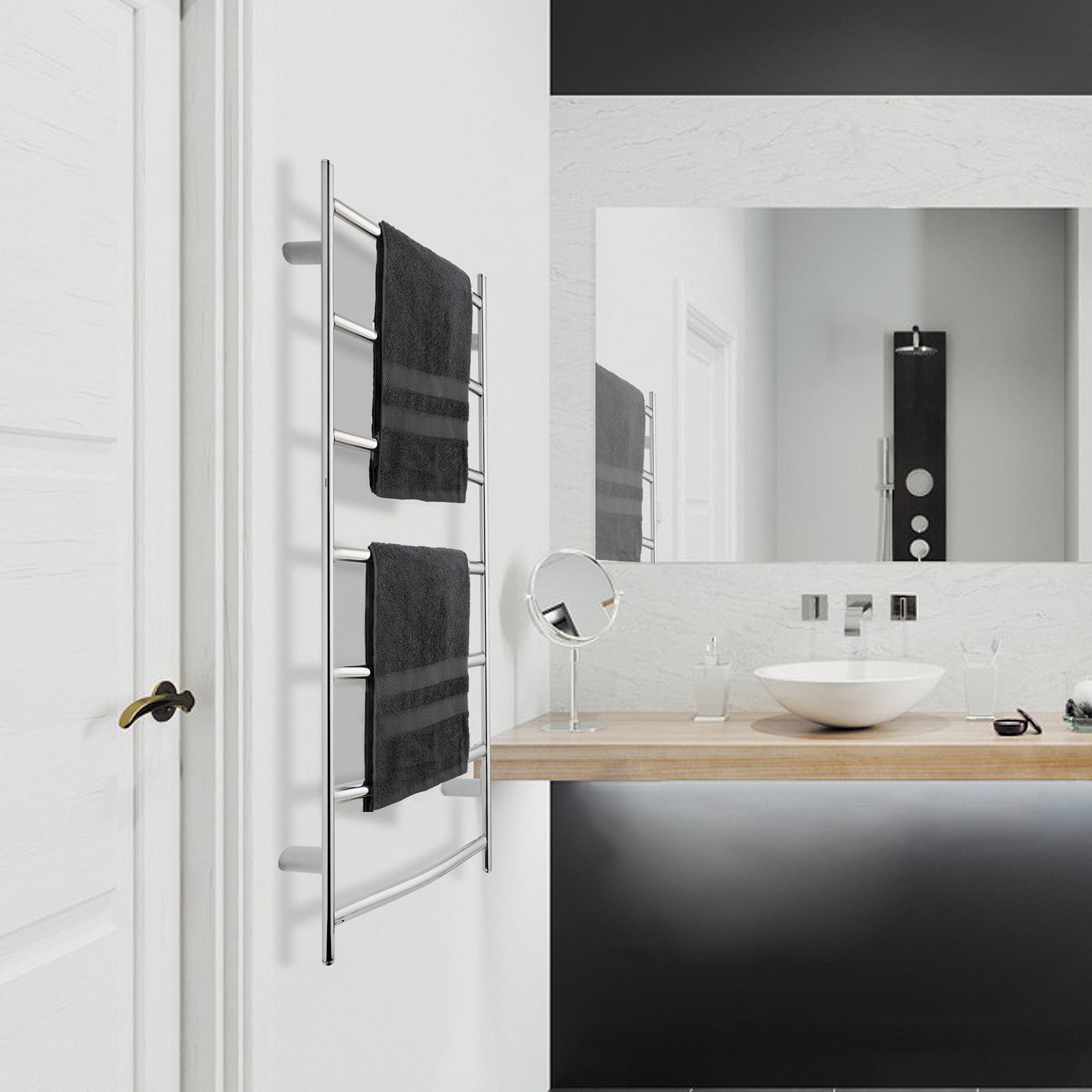 Arlec 70W curved 7 bar stainless steel towel rail for stylish bathroom heating