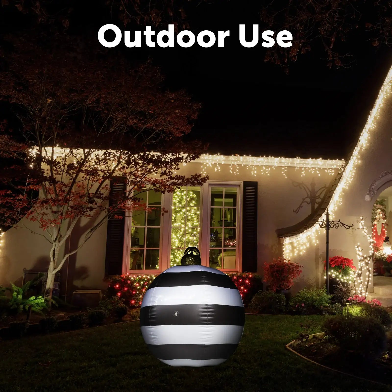 Arlec 80cm black & white inflatable PVC bauble – outdoor Christmas ornament with pump and ground fixing accessories