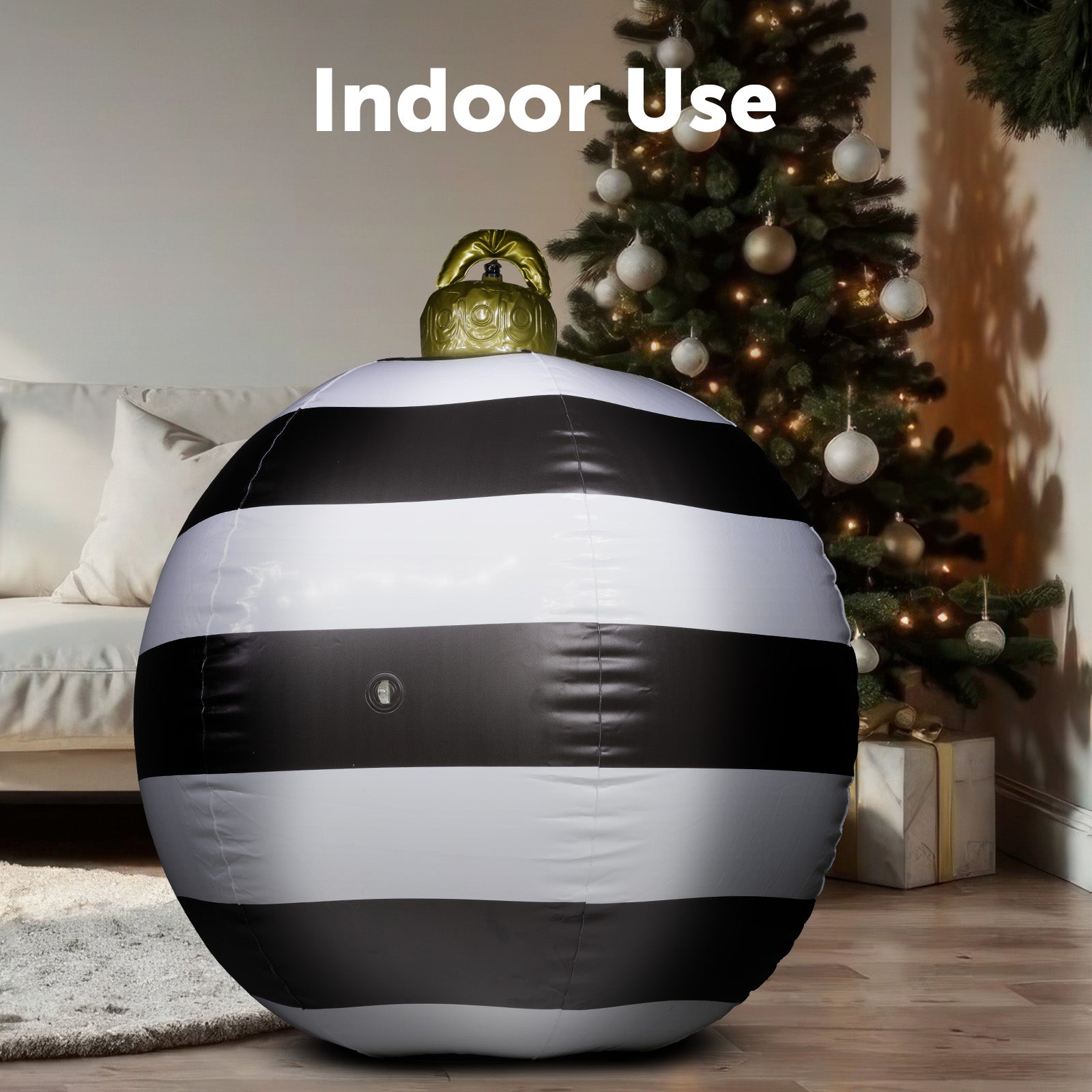 Arlec 80cm black & white inflatable PVC bauble – outdoor Christmas ornament with pump and ground fixing accessories