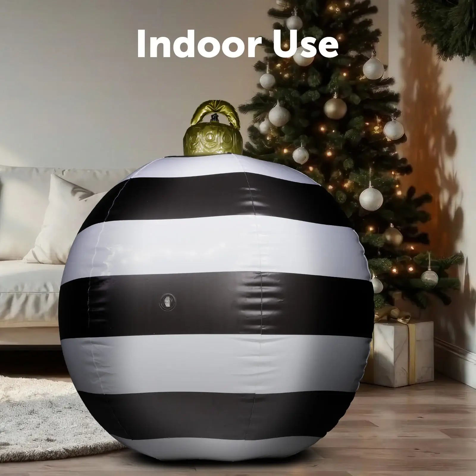 Arlec 80cm black & white inflatable PVC bauble – outdoor Christmas ornament with pump and ground fixing accessories